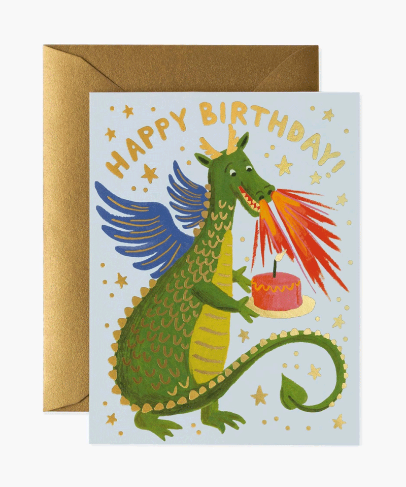 Rifle Paper Co Birthday Dragon Greeting Card - Unique Hand-Illustrated Design for Birthdays, Celebrations & Special Occasions