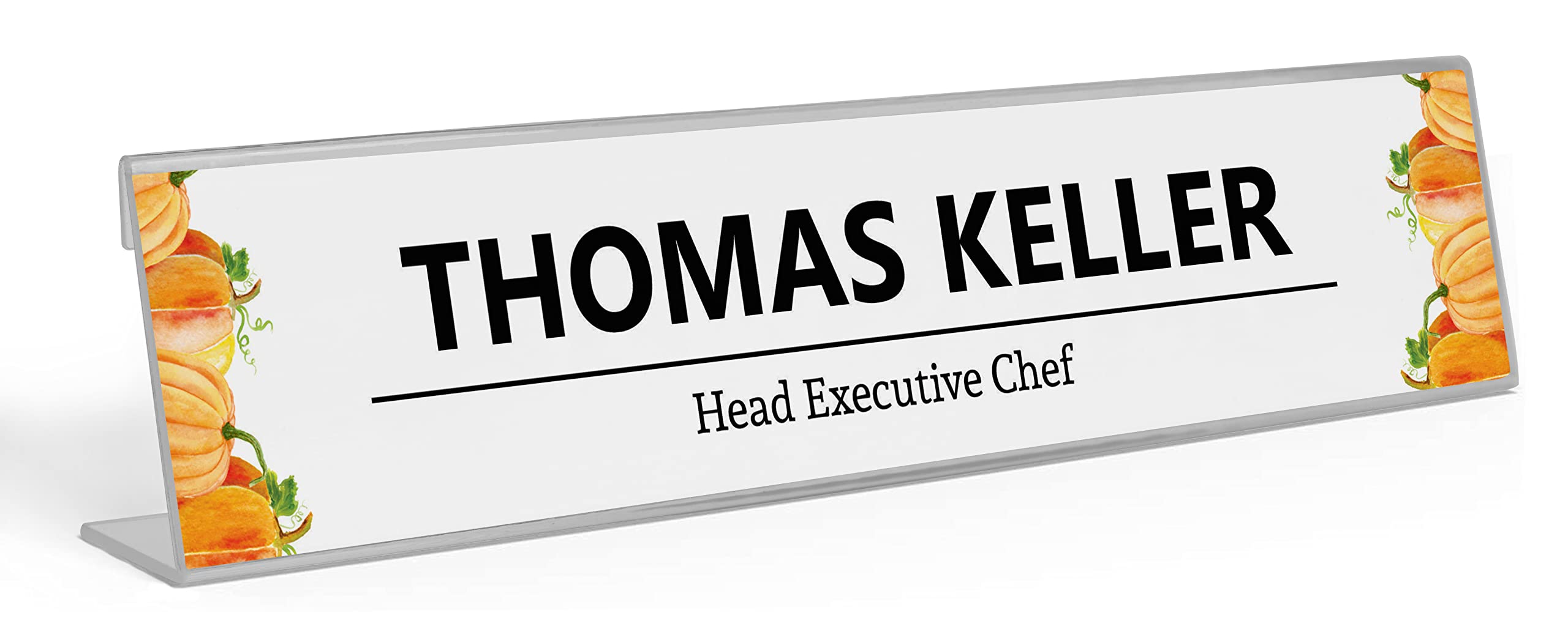 Custom Acrylic Desk Name Plate - Personalized Office Name Sign with Pretty Pumpkin Design (2x8 Inches) | Perfect for Corporate Gifts, Reception Desks & Home Office Decor