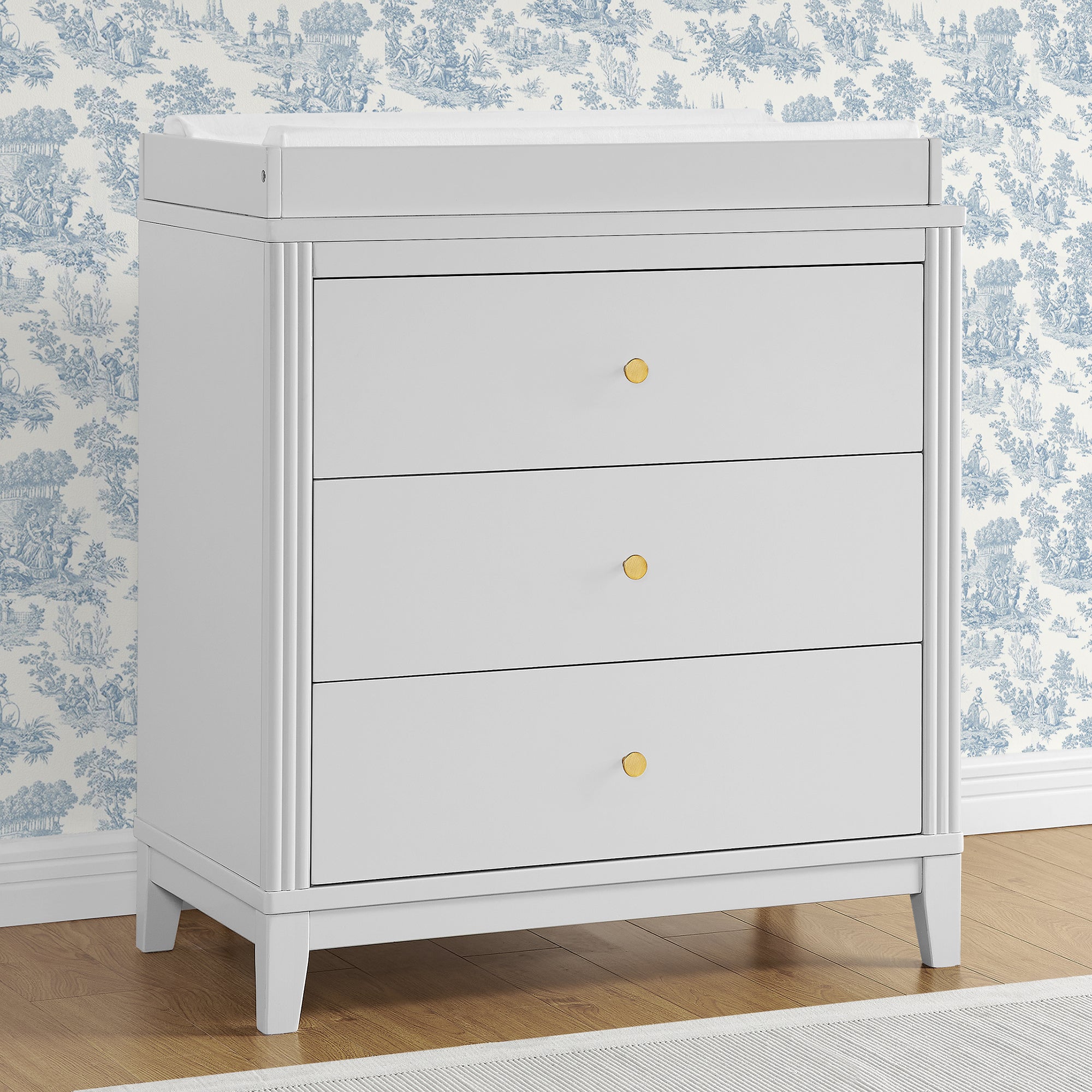 Eloise 3 Drawer Dresser with Changing Top & Interlocking Drawers - Nursery Storage Solution for Baby Clothes, Diapers & Essentials | Modern Baby Changing Table & Dresser Combo for Nursery Organization