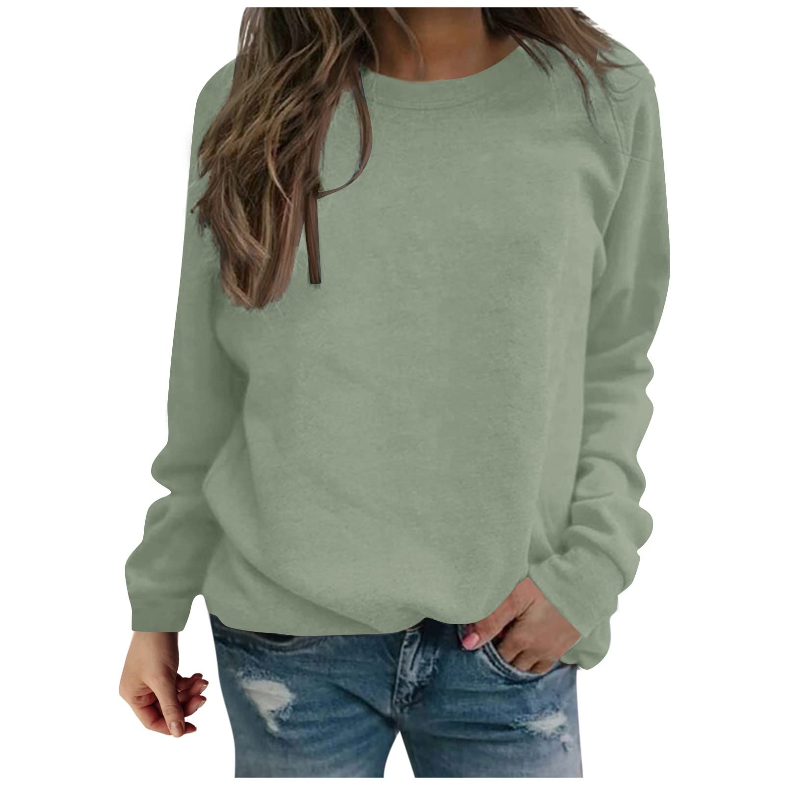 Women's Casual Fall Sweatshirt Pullover - Round Neck Solid Color Long Sleeve Tunic T-Shirt | Comfortable Loungewear & Everyday Wear for Autumn