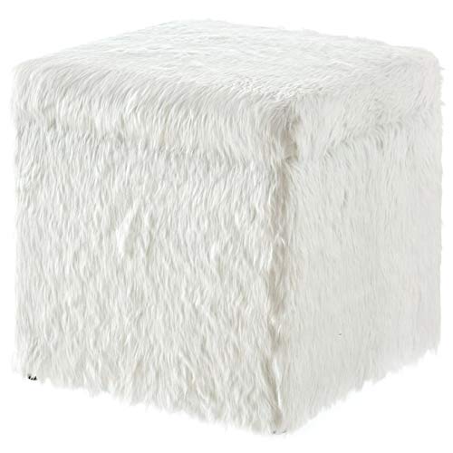 White Faux Fur Storage Ottoman - Cozy Home Decor for Living Room