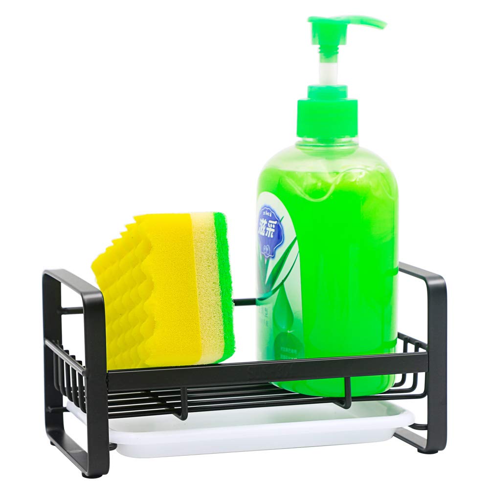 Stainless Steel Sponge Holder with Drain Pan - Kitchen Sink Organizer & Soap Tray - Rustproof Sink Caddy for Sponges, Brushes and Dish Soap - Perfect for Kitchen, Bathroom or RV Use