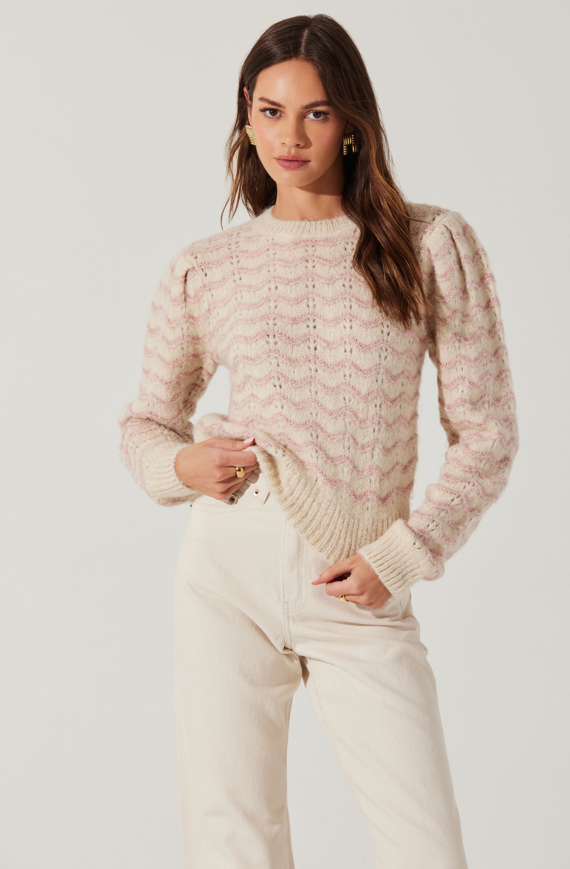 Jaylani Women's Striped Pointelle Knit Sweater - Soft & Cozy Pullover for Fall & Winter, Perfect for Casual Outfits and Layering