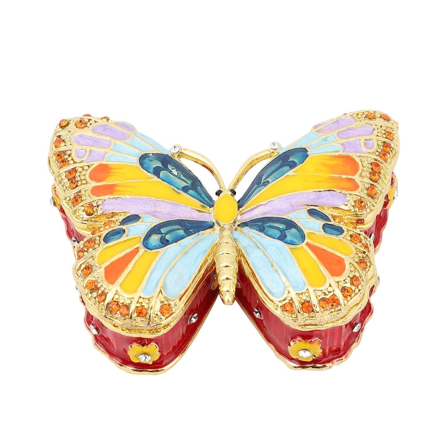 SHOP LC Women's Crystal Enameled Butterfly Jewelry Box - Dual Tone Trinket Organizer for Rings, Earrings & Necklaces | Elegant Birthday Gift for Her, Home Decor & Jewelry Storage Solution