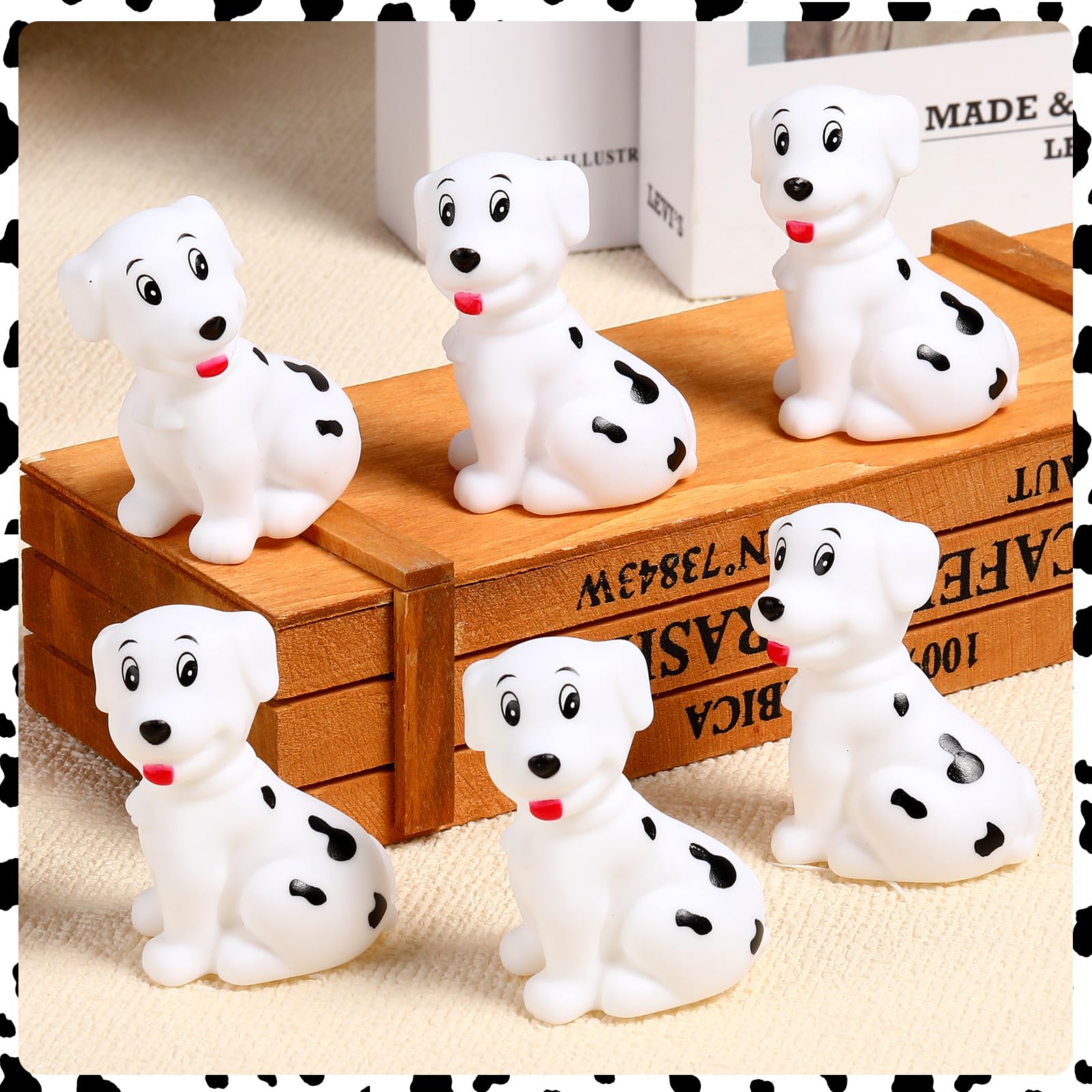 50 Pcs Mini Dalmatian Dog Bath Toys - Squeaky Floating Rubber Figures for Baby Showers, Birthday Parties, Cake Decorations & 100th Day of School Gifts (2.2 x 1.6 x 1.3 Inches) - Perfect for Bathtime Fun, Pool Parties & Sensory Play