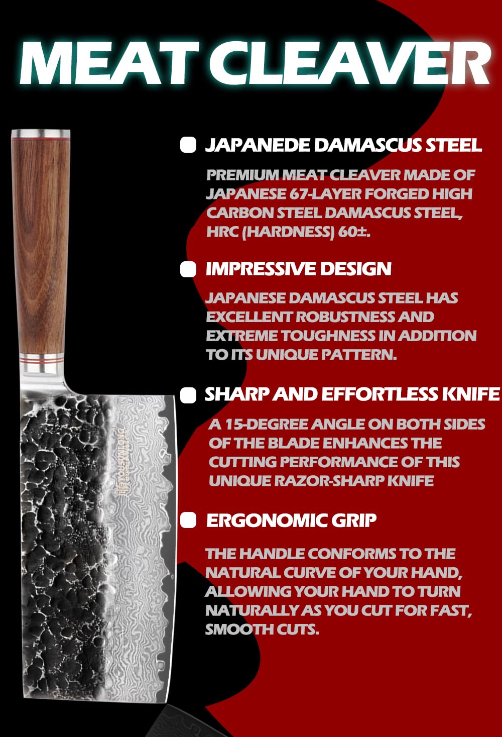 Premium 7-inch Japanese Damascus Steel Meat Cleaver - Professional Chef Knife with Walnut Wood Handle & Leather Sheath - Perfect for Chopping Meat, Vegetables & Herbs in Home Kitchens & Restaurants