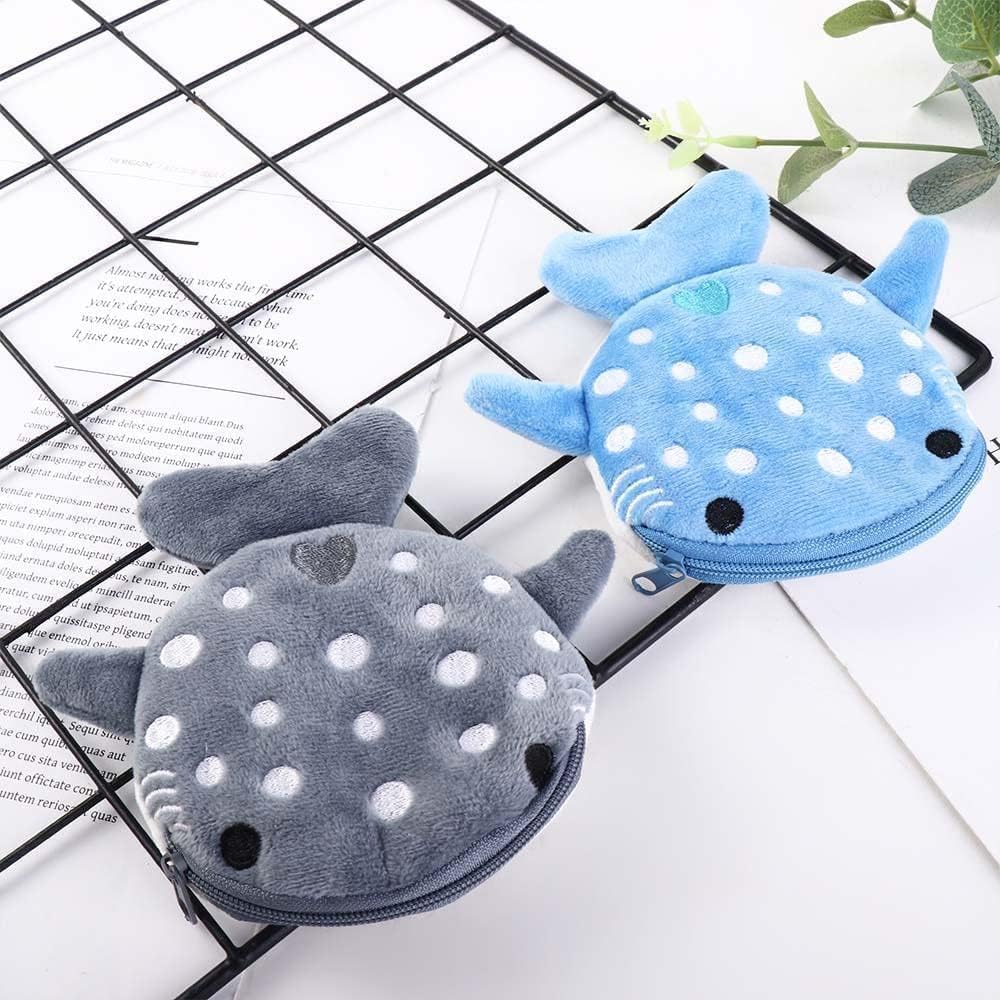 Adorable Blue Shark Plush Wallet for Women - Cute Cartoon Coin Purse, Cosmetic Bag & Key Holder with Zipper | Perfect for Everyday Use, Travel & Gift Giving