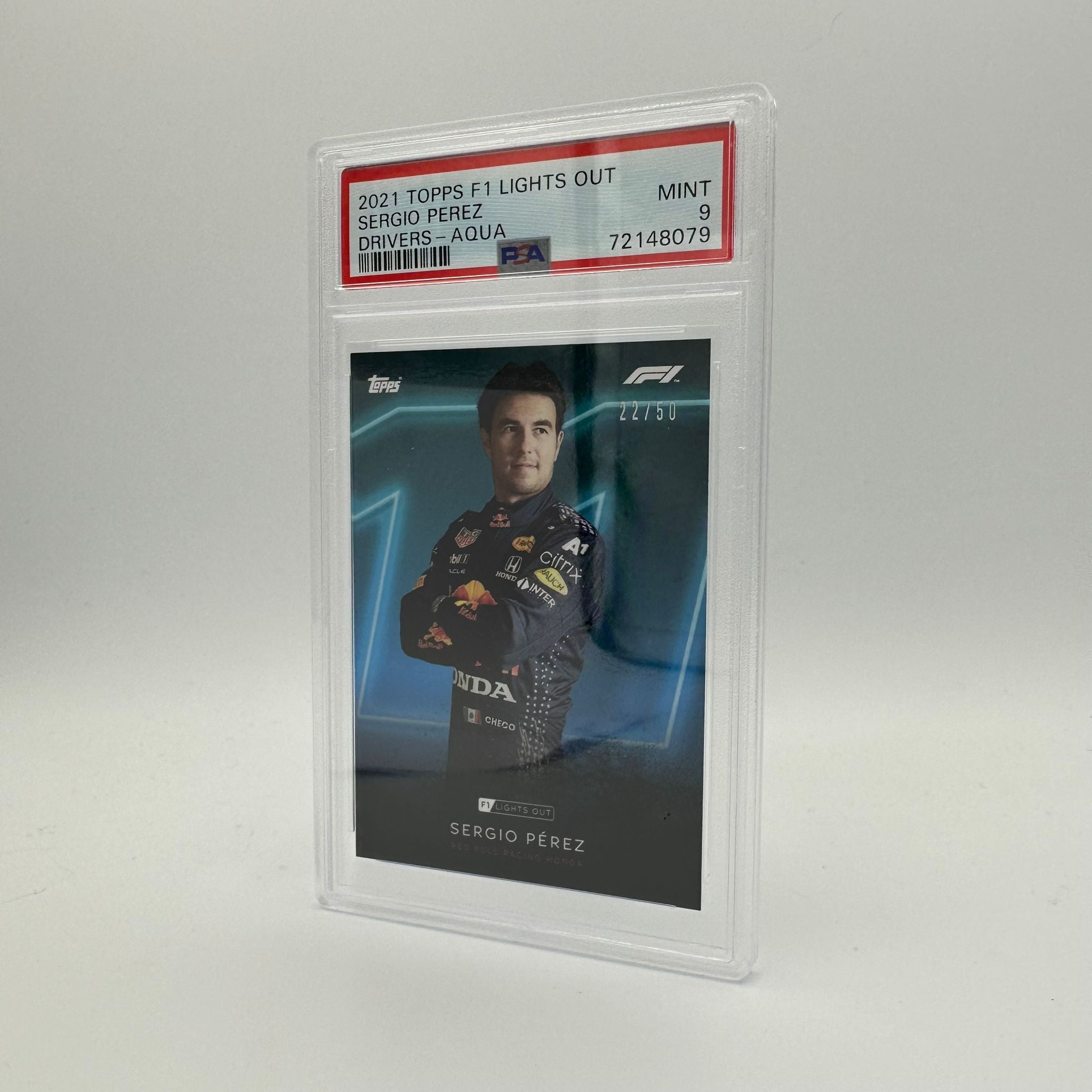 PSA 9 Graded 22/50 Sergio Perez F1 Drivers Aqua Parallel Racing Card - Perfect for Collectors, Fans & Sports Memorabilia Displays