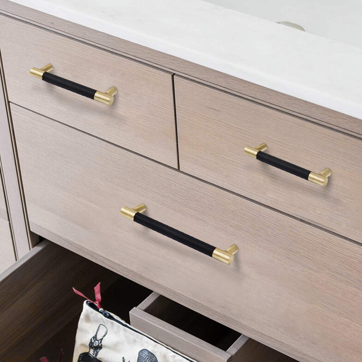Black Brushed Brass Drawer Pulls - 7 9/16