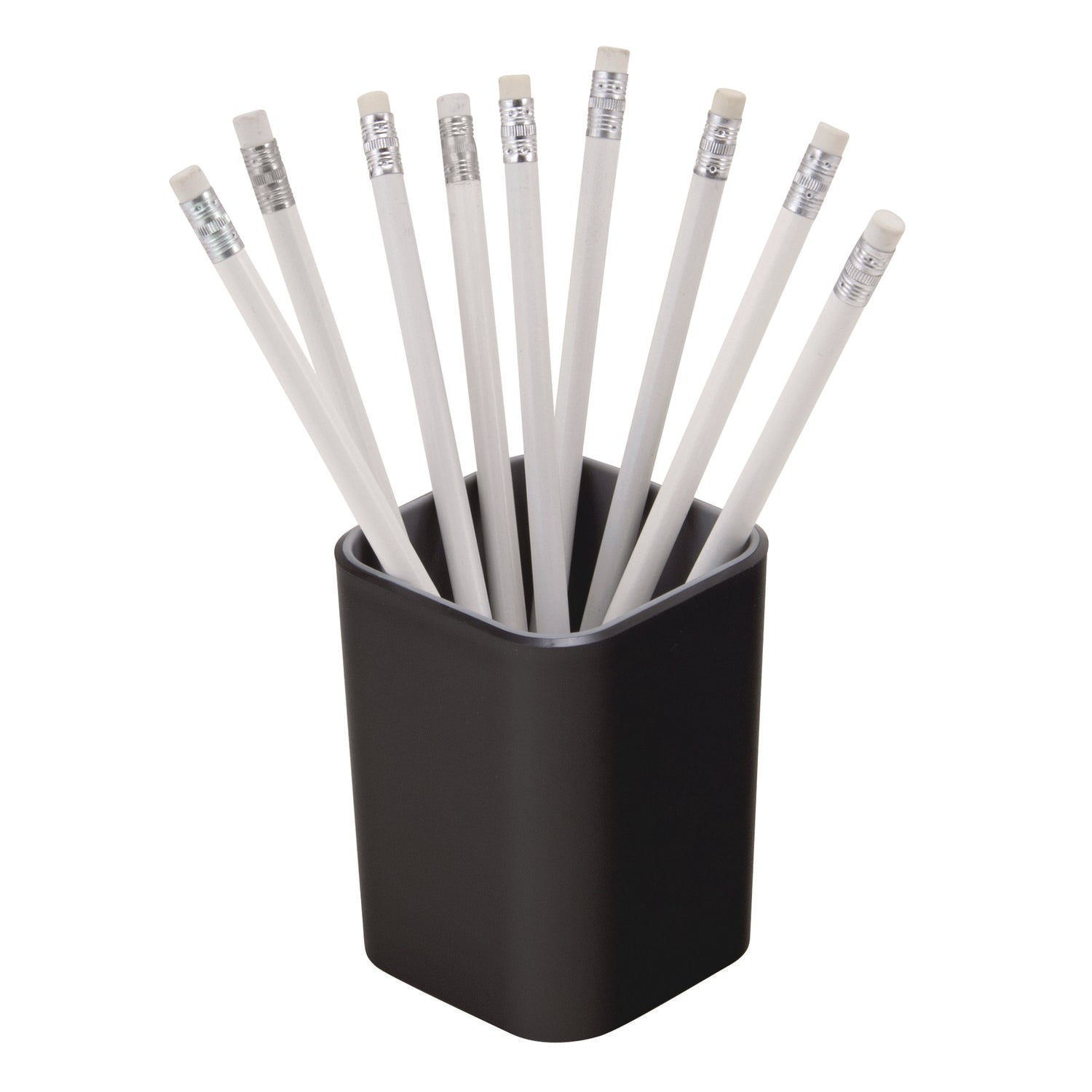 Advantus Fusion Plastic Pencil Cup Holder - 2.99 x 2.99 x 3.96 Inches - Black & Gray Desk Organizer for Office, School, or Home Workspace