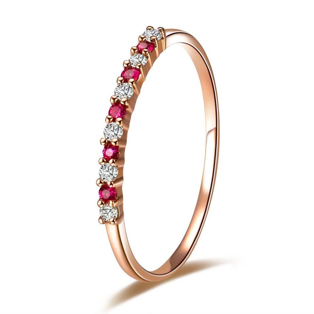 Exquisite 10k Rose Gold Ruby and Diamond Wedding Band for Women - Perfect for Engagement, Anniversary, and Bridal Jewelry Gifts