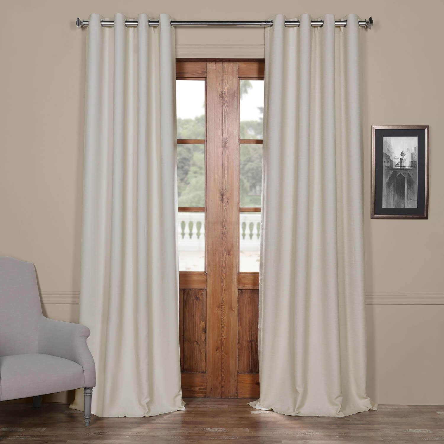 Oat Cream Grommet Textured Blackout Curtains - Thermal Insulated Window Drapes for Bedroom & Living Room - Noise Reducing Room Darkening Curtain Panels for Better Sleep
