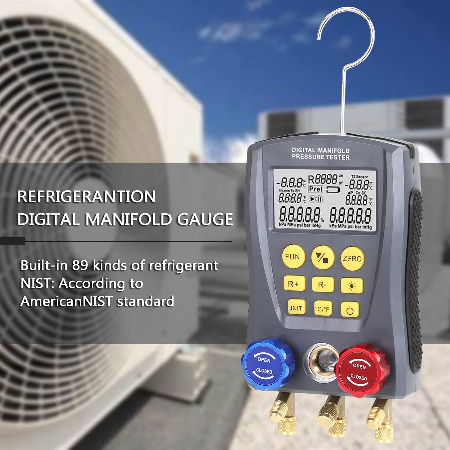 Professional HVAC Refrigeration Digital Vacuum Pressure Manifold Gauge Tester Kit - Accurate AC System Diagnostic Tool for Automotive & Home Air Conditioning Repair