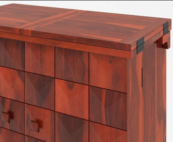 Solid Wood Expandable Bar Cabinet with Diamond Design - Rustic Home Bar Furniture for Living Room, Dining Room & Entertainment Spaces