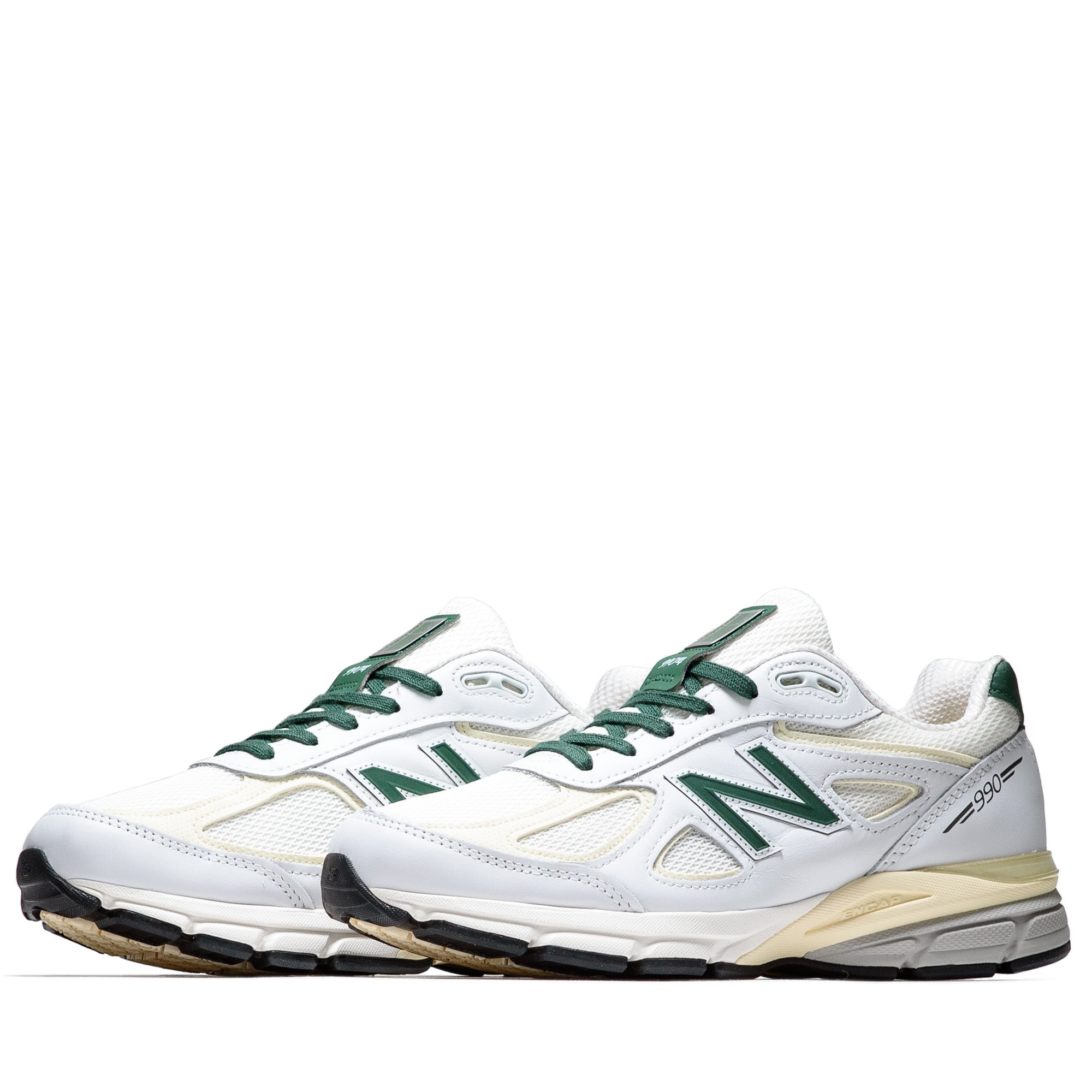 New Balance 990v4 Running Shoes Made in USA - White/Forest Green - Premium Comfort for Men & Women - Perfect for Jogging, Gym & Casual Wear