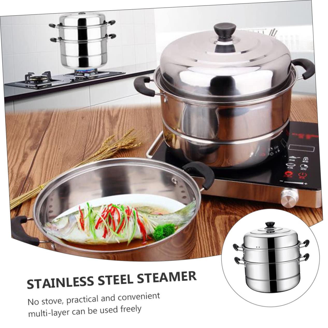 Stainless Steel Stackable Steamer Pot - 3-Layer Steaming Cookware for Soup, Dumplings & Vegetables | Durable & Convenient Kitchen Essential for Home Cooking & Meal Prep