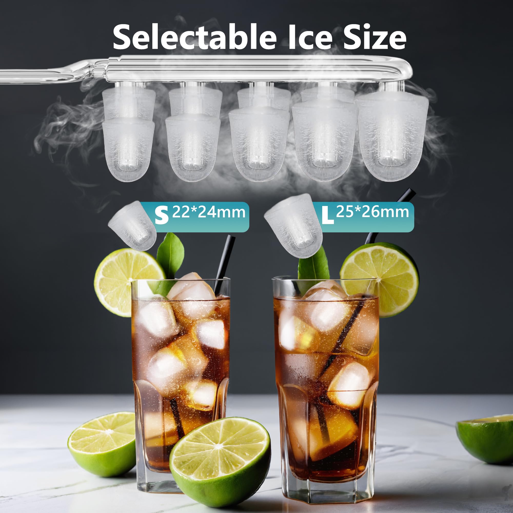 EUHOMY Portable Countertop Ice Maker - 26lbs Daily Output, 9 Ice Cubes in 8 Minutes, Self-Cleaning Smart Ice Machine with Scoop & Basket for Home, Kitchen, Office, Bar, RV (Silver) | Fast Cooling for Drinks, Parties & Outdoor Activities