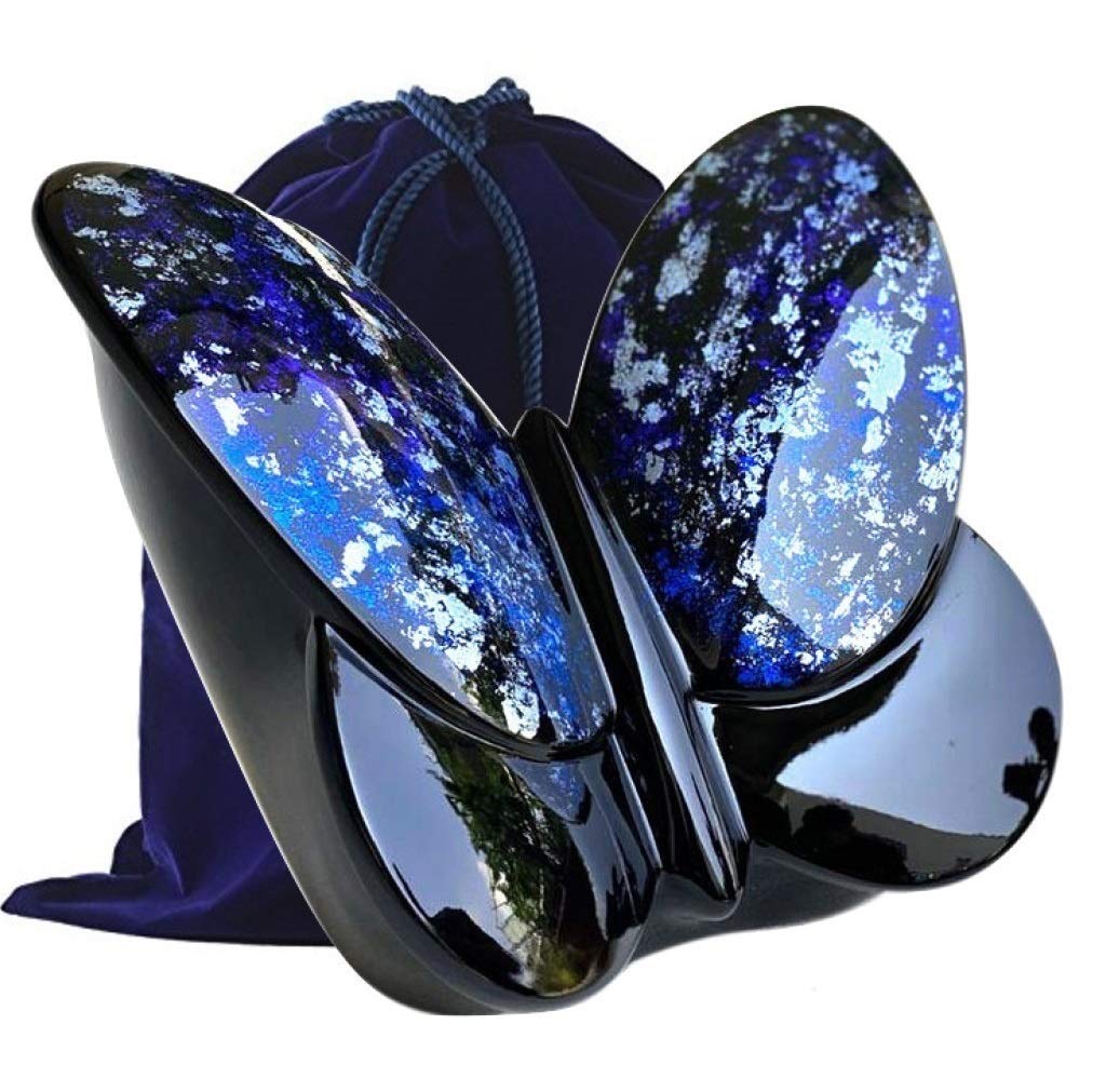**Handcrafted Fiberglass Monarch Butterfly Cremation Urn for Adults - Lightweight Memorial Urn with Free Velvet Bag (Blue) - Perfect for Funeral, Memorial Services & Keepsake Display**