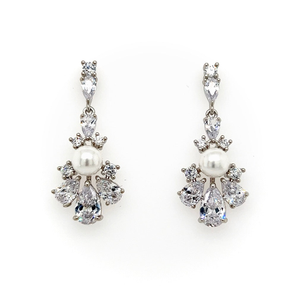 Exquisite Pearl and CZ Wedding Drop Earrings - Elegant Bridal Jewelry for Weddings, Prom & Formal Events (Style E211) | Perfect Gift for Bride, Bridesmaids & Special Occasions