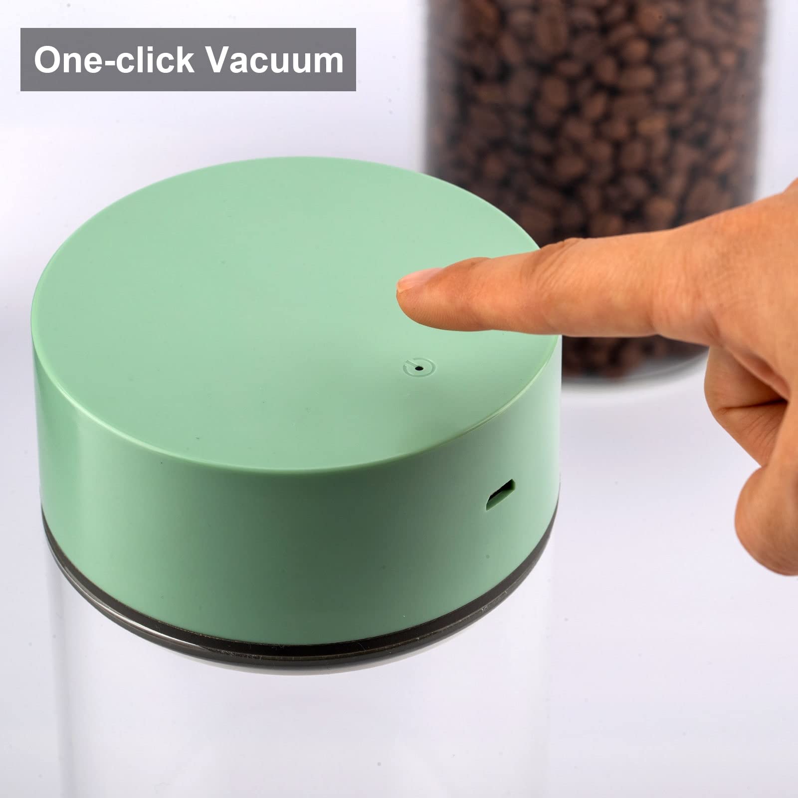 27 oz Automatic Vacuum Coffee Canister - Airtight Food Storage Container with Thickened Glass Jar for Coffee, Tea & Dry Goods - Perfect for Kitchen Countertop & Pantry Organization