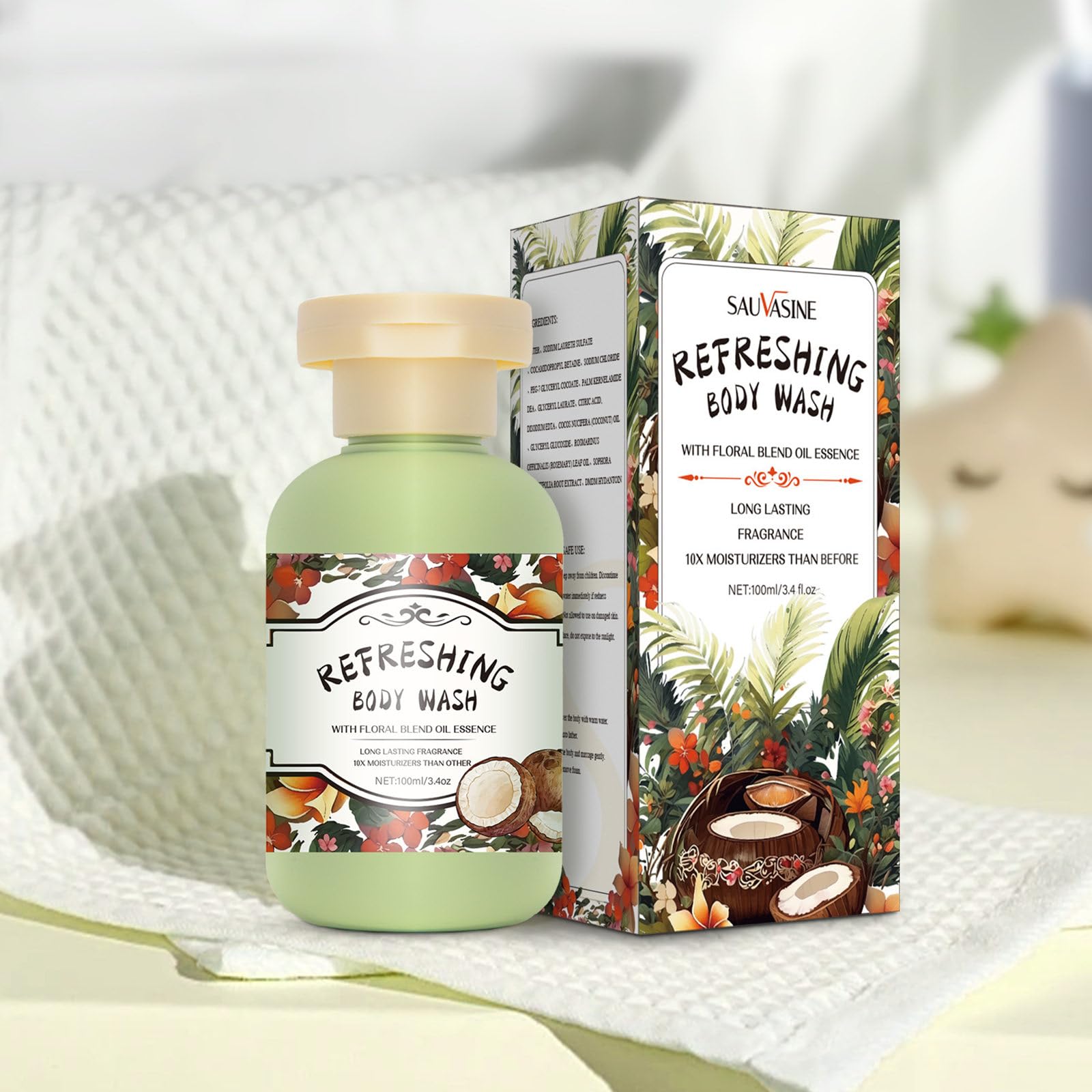 Exfoliating Coconut Body Wash with Fruit Extract & Natural Ingredients - Nourishing, Moisturizing Shower Gel for Dry Skin - 3.5 fl oz | Refreshing Daily Cleanser for Smooth, Soft Skin | Perfect for Spa Days & Post-Workout Shower