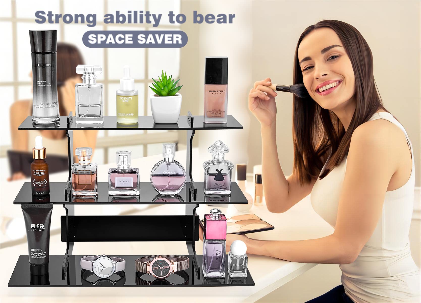 3 Tier Straight Tiered Display Stand - Portable Product & Retail Display Shelf for Farmers Market, Vendor Events, Trade Shows - Perfect for Showcasing Jewelry, Crafts, and Small Merchandise