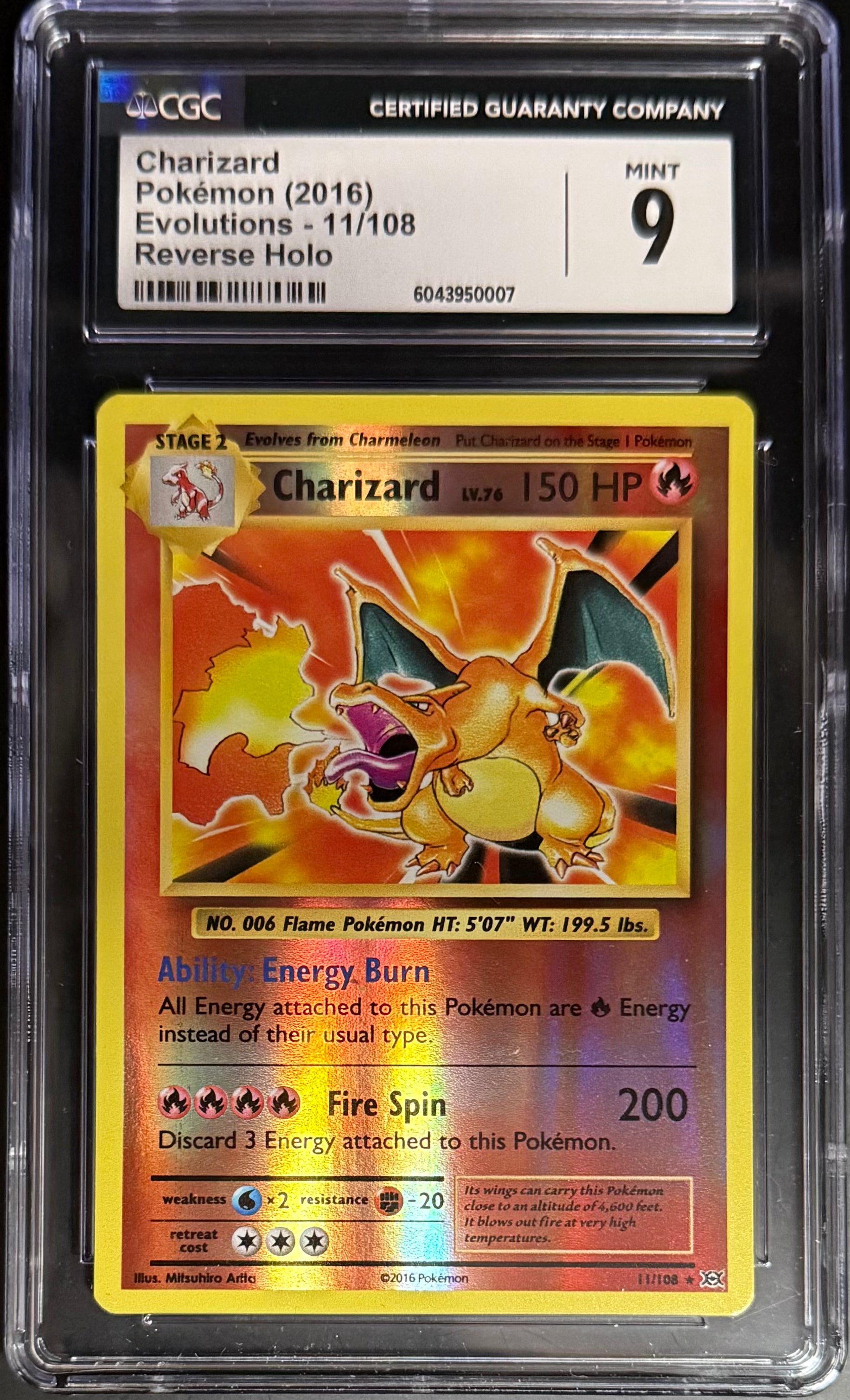 Pokemon Charizard 11/108 Reverse Holo Card - CGC 9 Mint Condition - Pokemon Evolutions 2016 - Rare Collectible for Trading & Gaming Enthusiasts