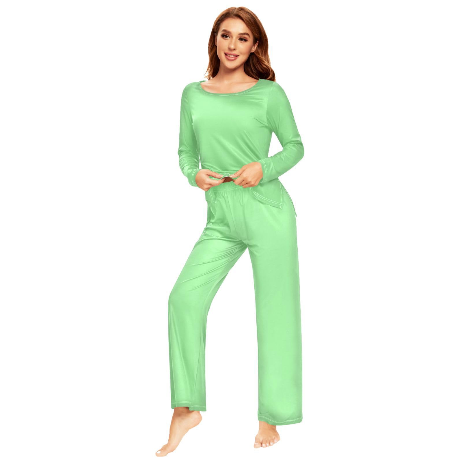 Blue Women's Pajama Set - Soft Long Sleeve Sleepwear Top & Pants Lounge Outfit 20804 | Cozy Nightwear for Relaxing at Home, Sleepovers & Winter Comfort