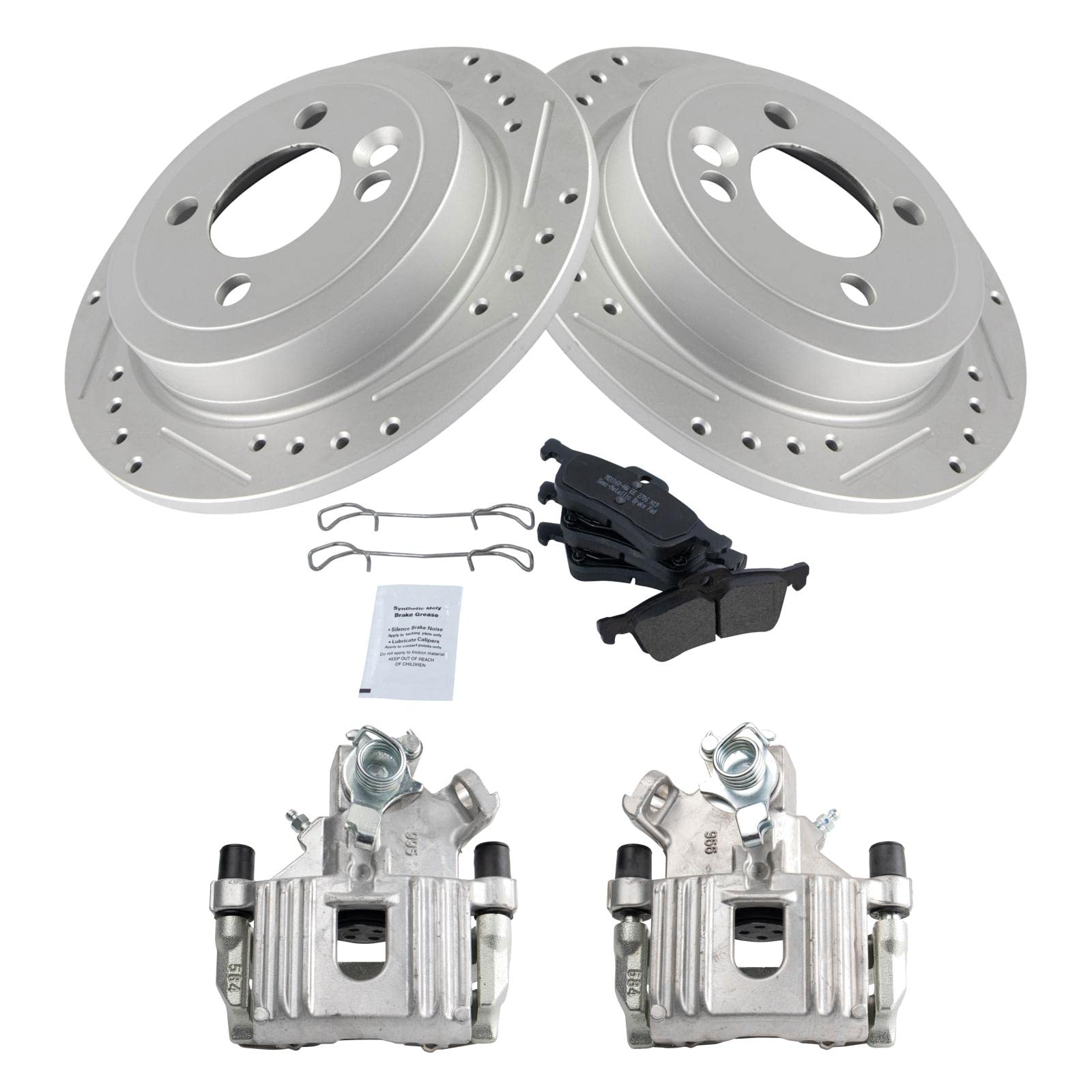 TRQ Rear Performance Brake Pad & Rotor Kit - Semi-Metallic Solid Premium G-Coated - Compatible with 2007-2008 Mini Cooper - Perfect for High-Performance Driving & Daily Commutes