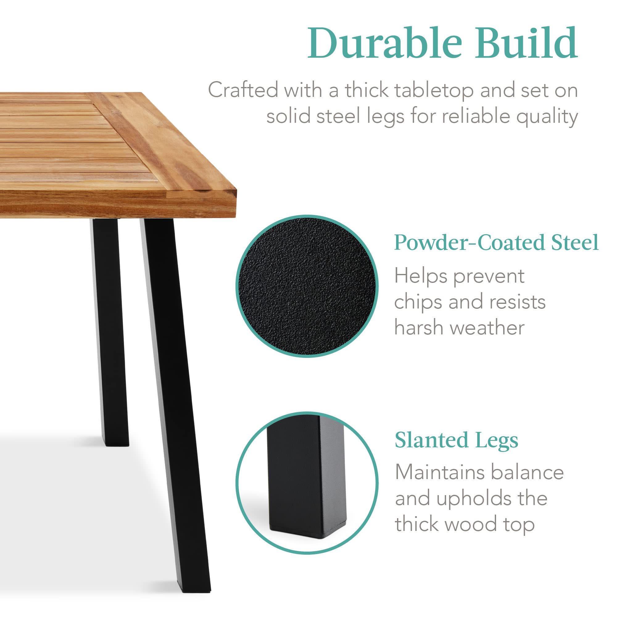 Best Choice Products 6-Person Acacia Wood Dining Table for Indoor & Outdoor Use - Powder-Coated Steel Frame, 350 lb Capacity - Perfect for Patio, Garden, Backyard & Picnic Gatherings