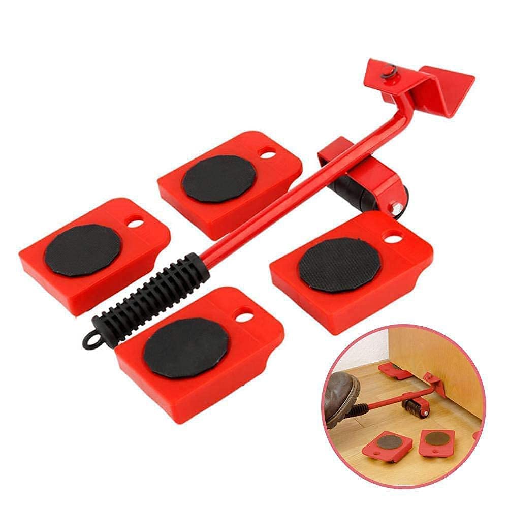 HRK Ergonomic Furniture Mover Tool Set - Heavy Duty 150kg Capacity, ABS & Rubber Wheels (35.5x5x35.5cm) - Red - Home & Office Furniture Slider for Sofa, Refrigerator, Washing Machine Moving