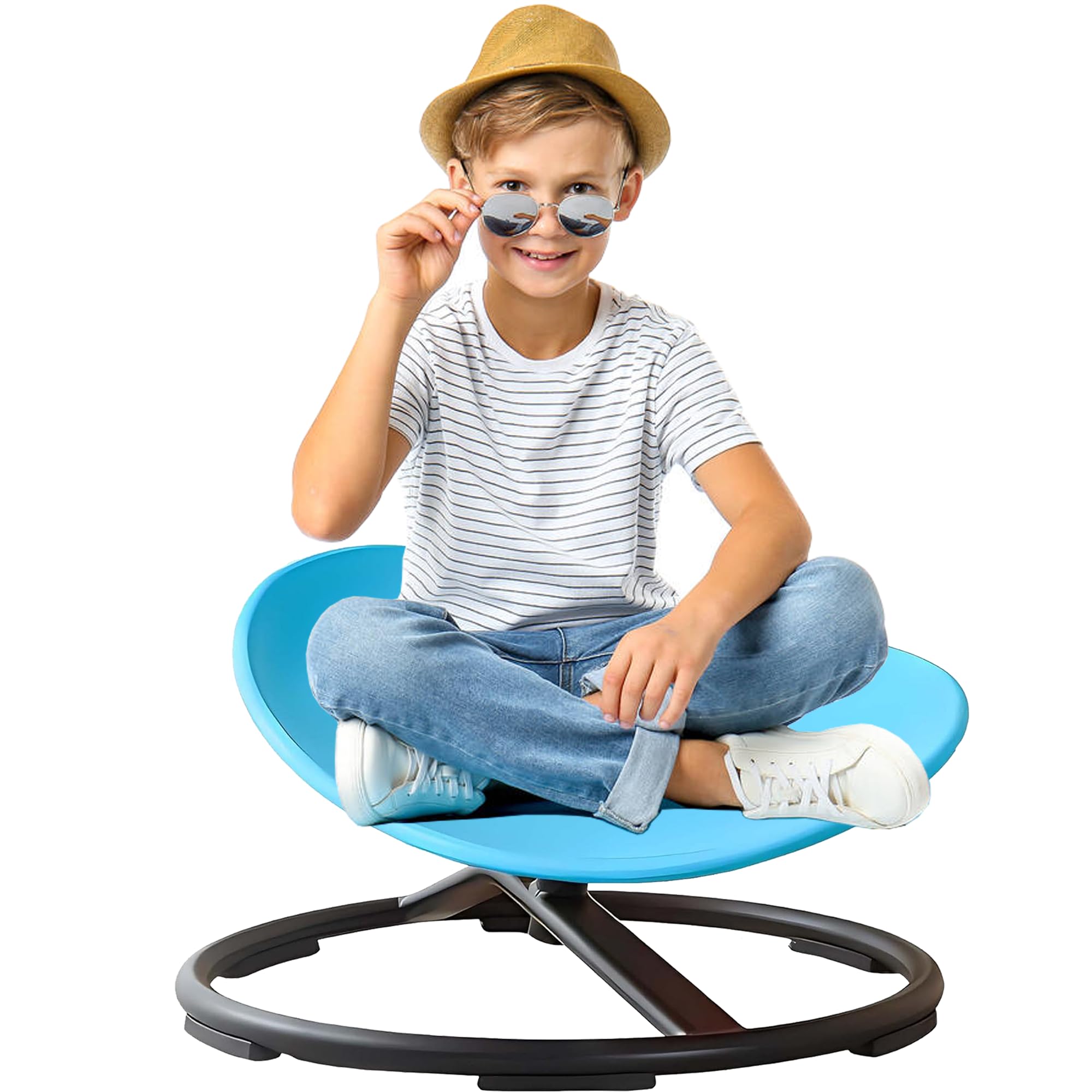 Sensory Spinning Chair for Kids - Sit and Spin Toy for Autistic Children, Swivel Chair with Metal Base for Body Coordination Training, Non-Slip Indoor/Outdoor Activity Toy (Blue) - Perfect for Playrooms, Therapy Sessions & Backyard Fun