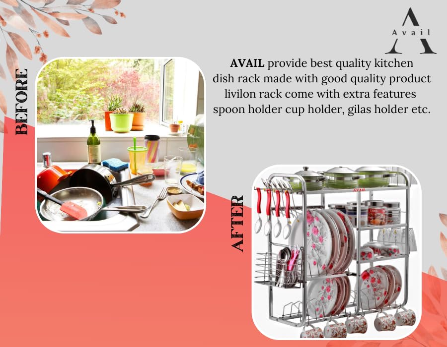 Stainless Steel Wall Mount Dish Rack - Modern Cutlery Storage Organizer with Plate Holder | 24x24 Inch Kitchen Shelves for Utensil & Dish Drying | Perfect for Small Kitchens, Apartments & RV Use