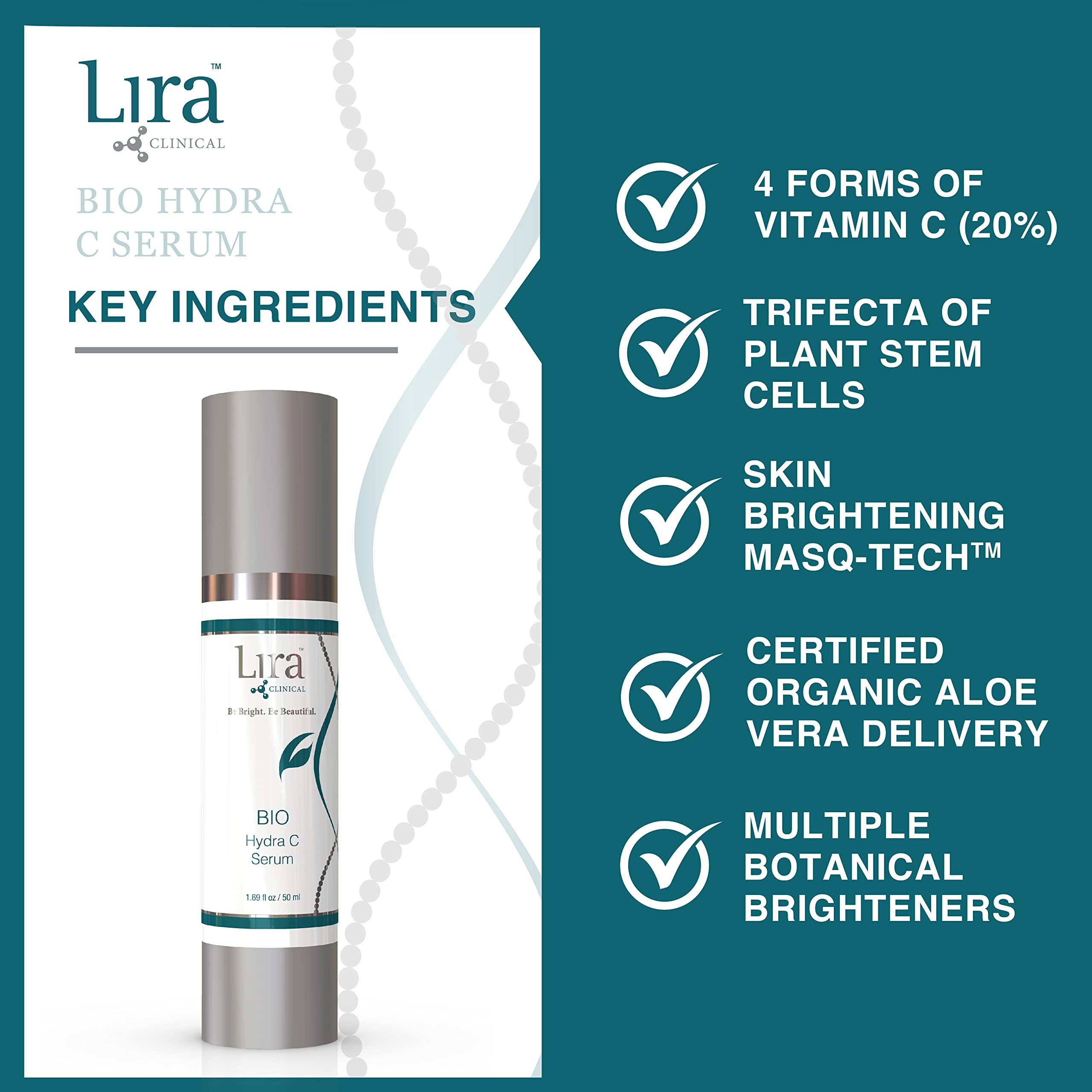 Lira Clinical BIO Hydra C Serum - Vitamin C Face Serum for Anti-Aging with Plant Stem Cells & Antioxidants - Hydrating Facial Treatment for Dry, Dehydrated & Sensitive Skin - 50ml | Brightening, Wrinkle Reduction & Daily Skincare Routine
