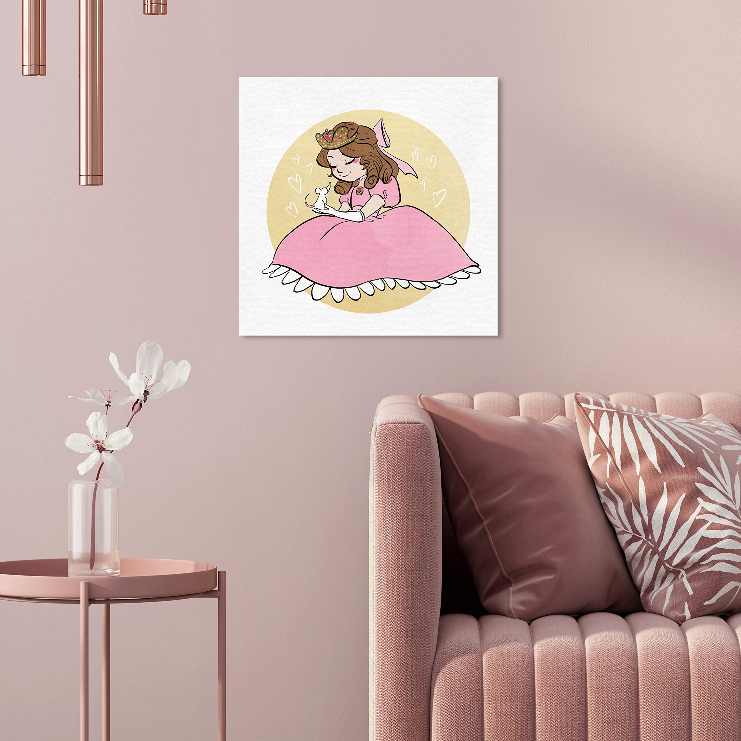 Precious Princess Fantasy Wall Art Canvas Print - 12x12 Inch Pink & Yellow Home Decor by Oliver Gal Artist Co. - Perfect for Nursery, Bedroom & Kids Room Decor
