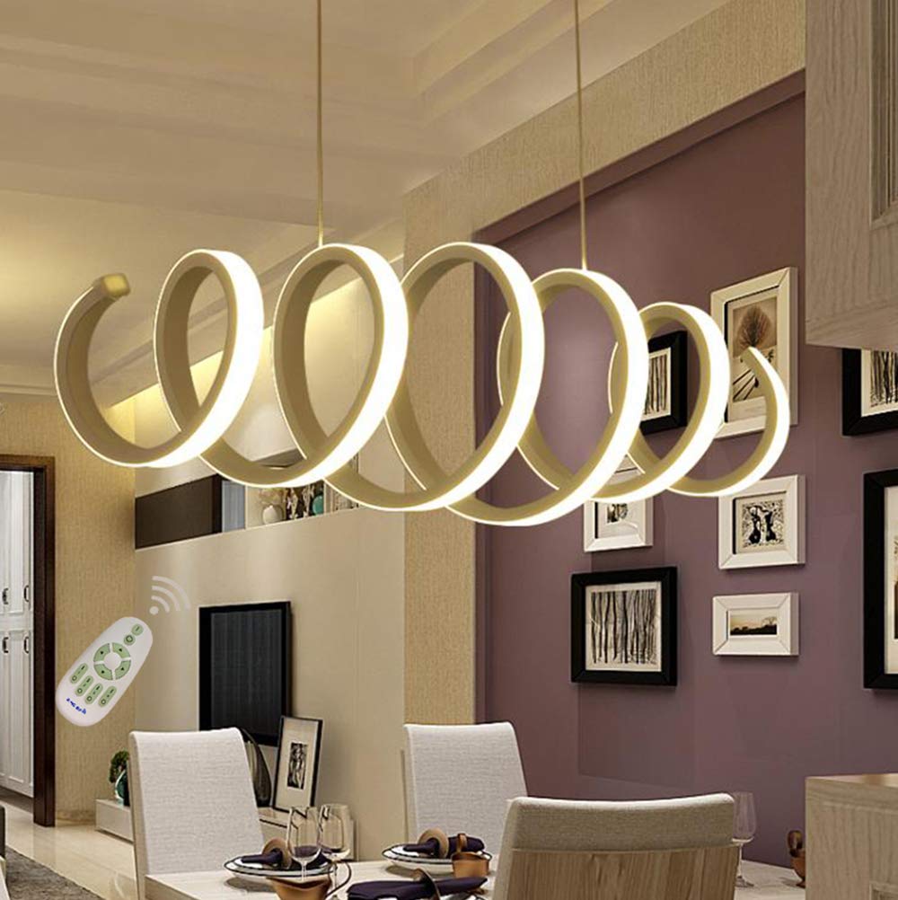Stylish LED Chandelier - Dimmable Spring Art Pendant Light with Remote Control for Dining Room, Kitchen Island, Living Room, Bedroom & Office | Perfect for Modern Home Decor & Ambient Lighting