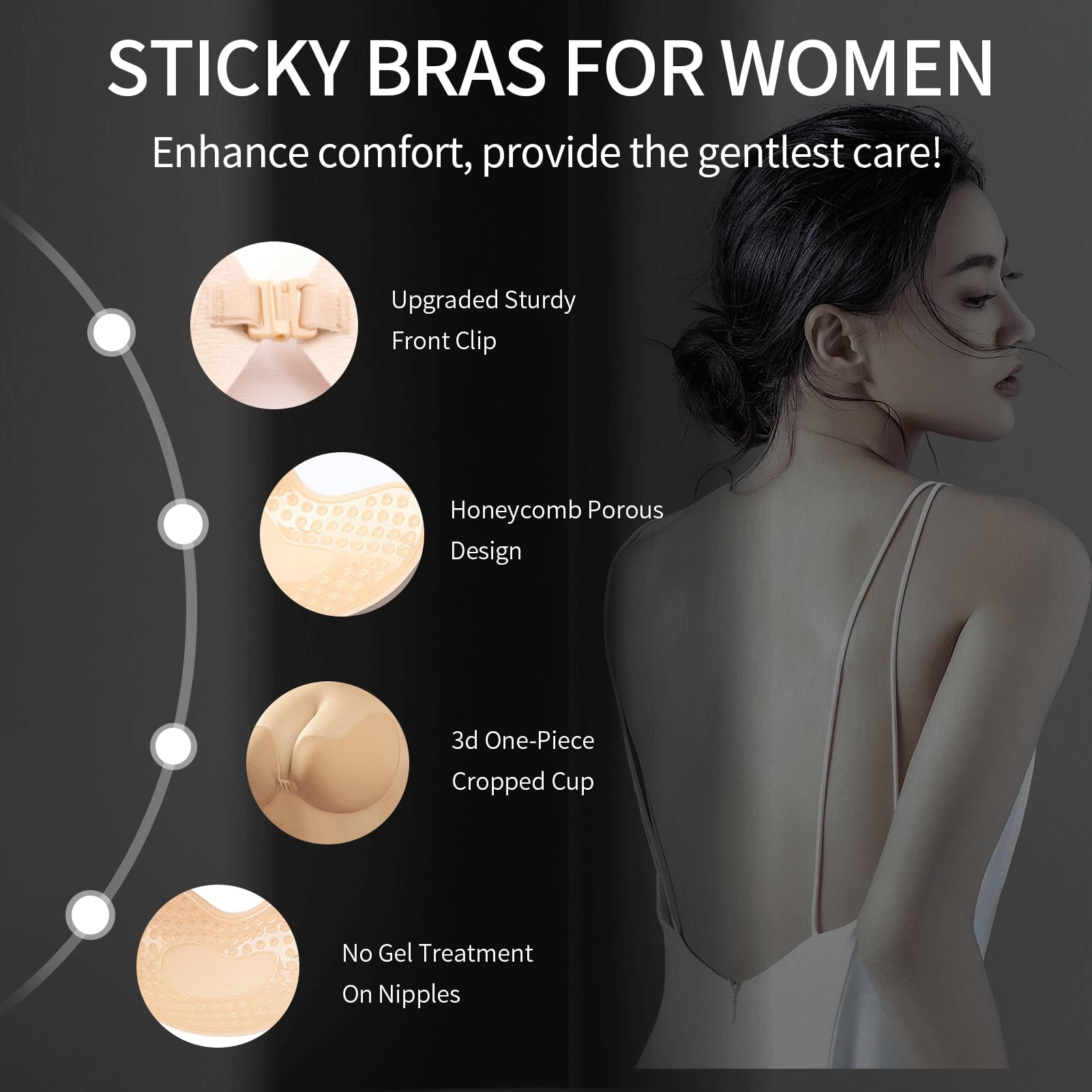 Sticky Bra Strapless Backless Push Up Adhesive Bra for Women - Invisible Lift Wireless Reusable Frontless Bra for Wedding, Evening Dress, Swimwear & Special Occasions