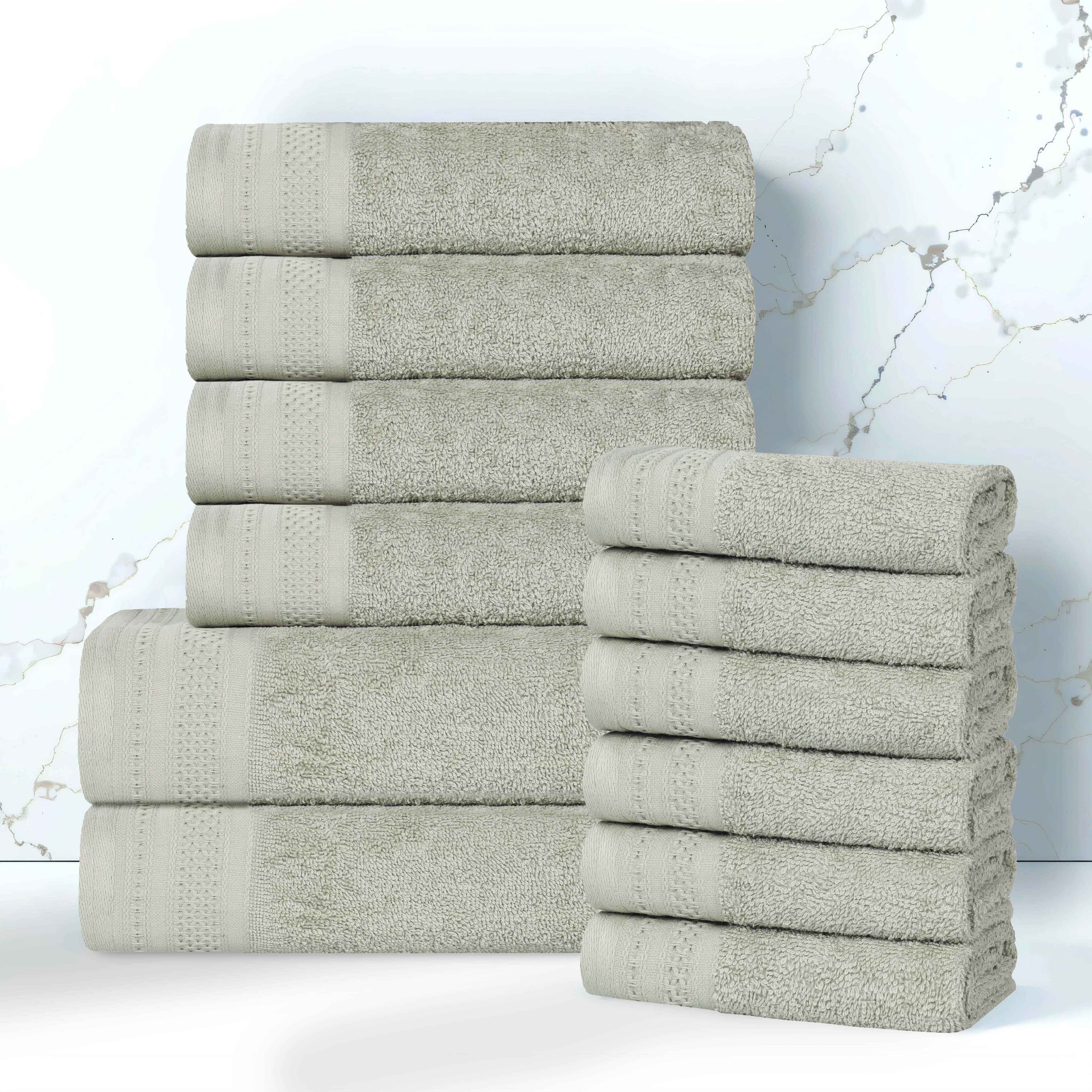 Premium Honeycomb Textured Waffle Border 12-Piece Luxury Cotton Towel Set - Soft & Absorbent Bath, Spa, and Guest Towels for Home & Hotel Use