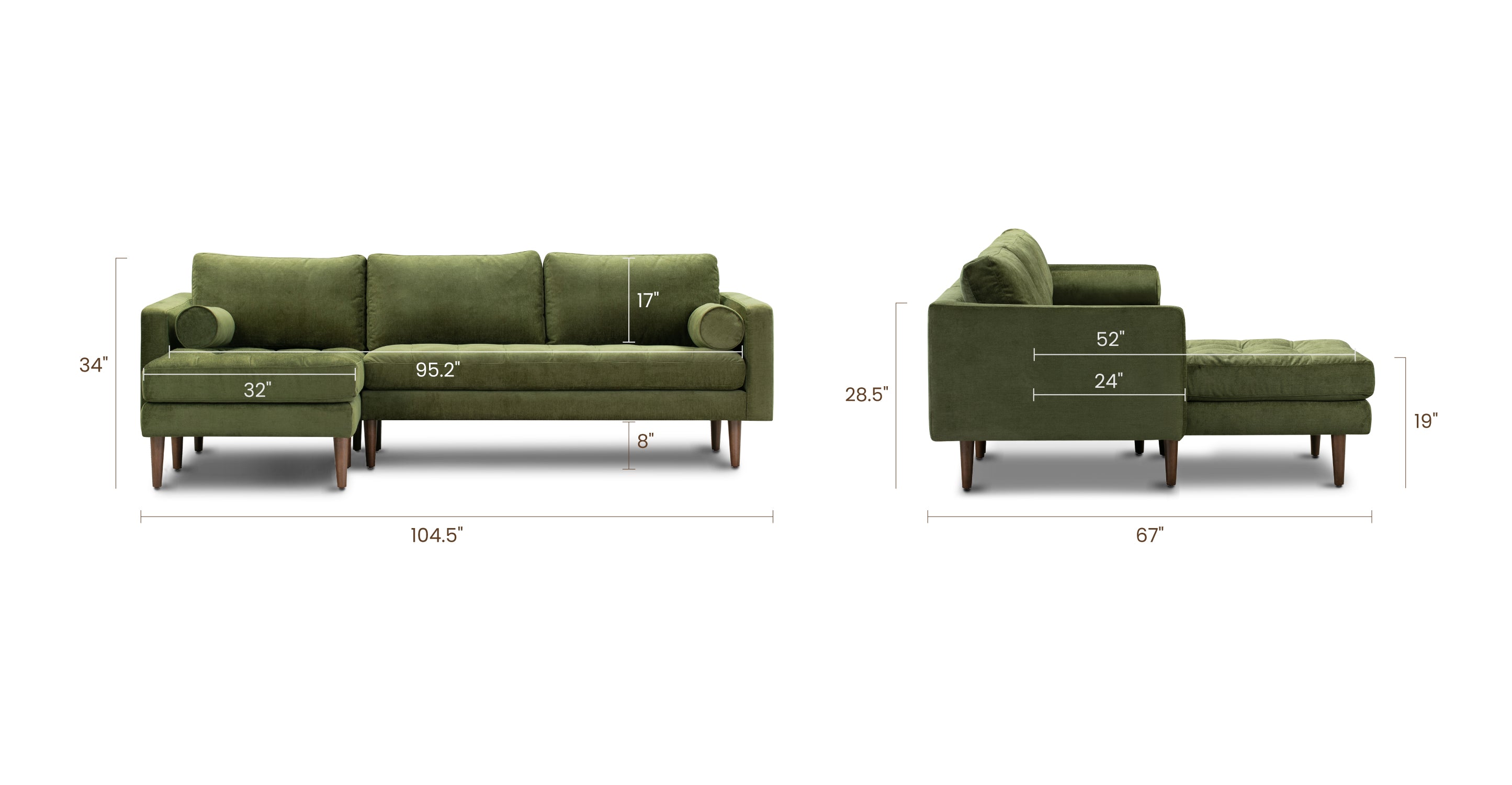 Napa Velvet Left Facing Sectional Sofa - Modern L-Shaped Couch with Soft Velvet Fabric, Comfortable Living Room Furniture for Small Spaces, Perfect for Apartments and Cozy Home Decor