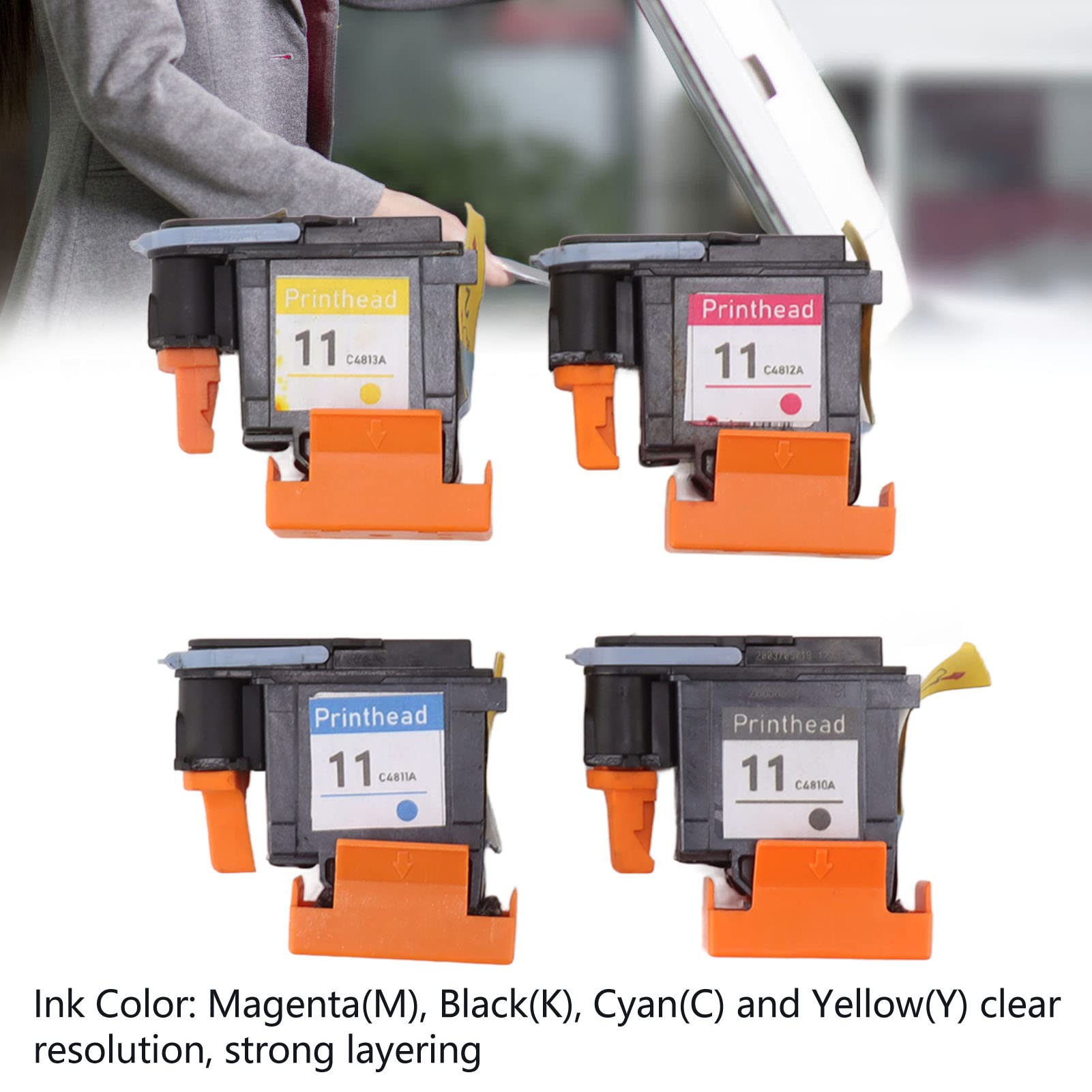 4-Pack HP Designjet Printhead Replacement - Magenta, Black, Cyan, Yellow for HP Designjet 100/110/111/500/510/800/813/850 - Compatible with HP 11 Printhead - Ideal for Large Format Printing, CAD Drawings & Photo Printing