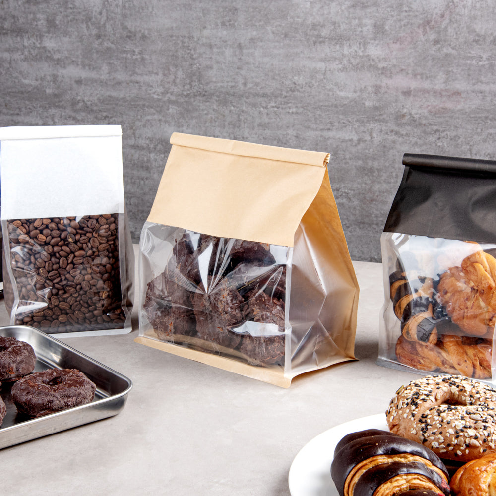 Premium Kraft Cotton Paper Tin Tie Bags with Clear Window - 8.75