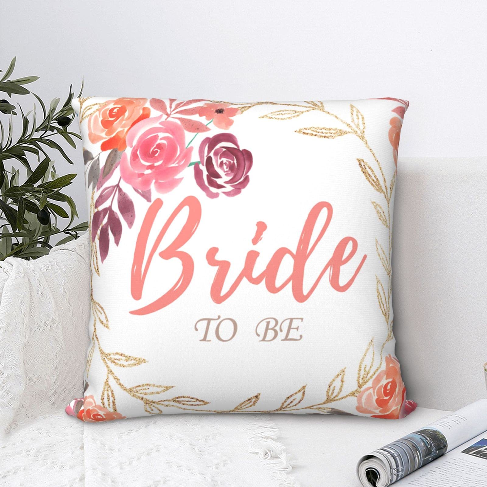 Bride to Be Throw Pillow Covers 20x20 Inches - Wedding Decorative Pillow Cases with Hidden Zipper for Bridal Shower, Bachelorette Party & Newlywed Home Decor