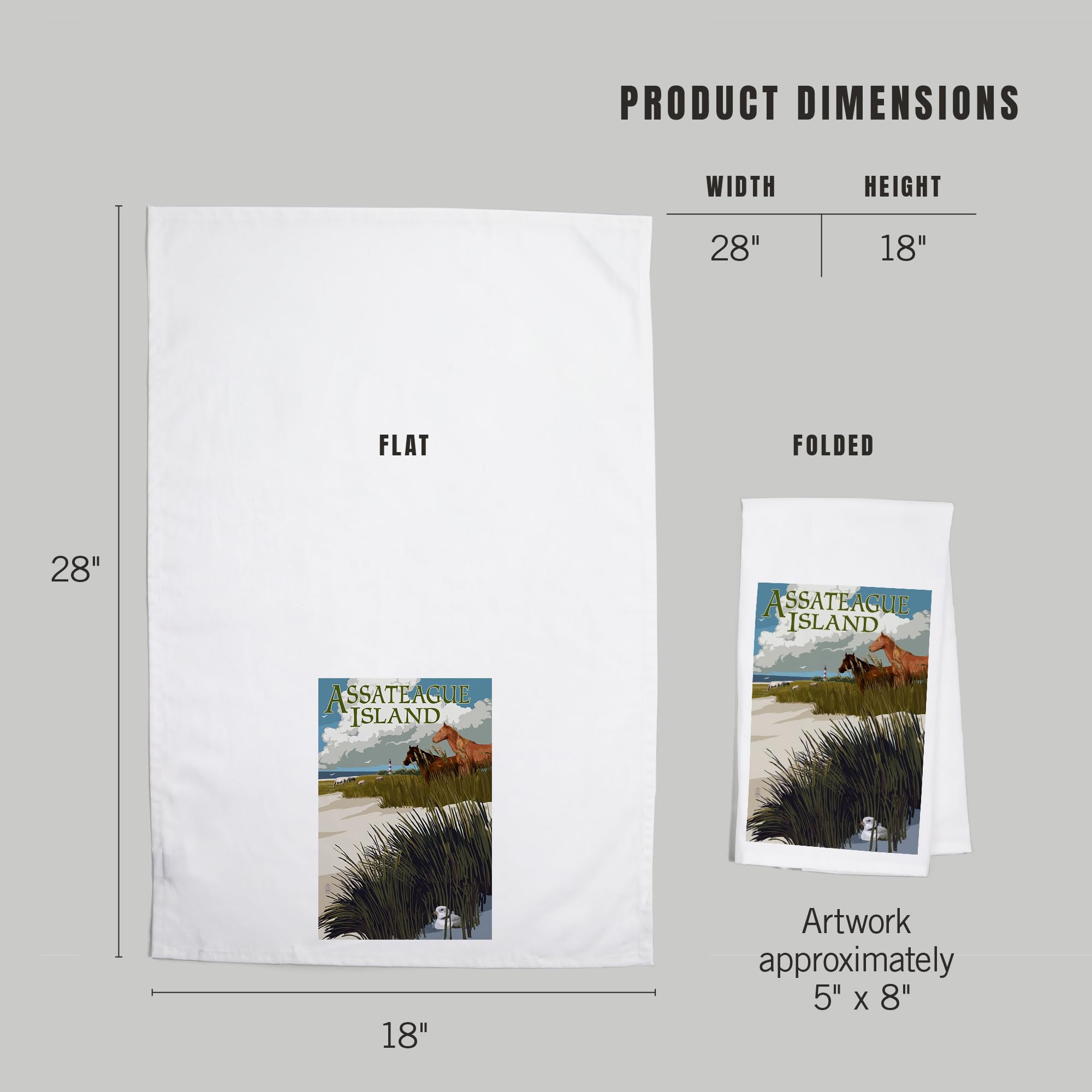 Lantern Press Assateague Island Virginia Horses and Dunes 100% Cotton Tea Towel - Decorative Hand Towel for Kitchen, Home Decor, and Coastal Themed Spaces