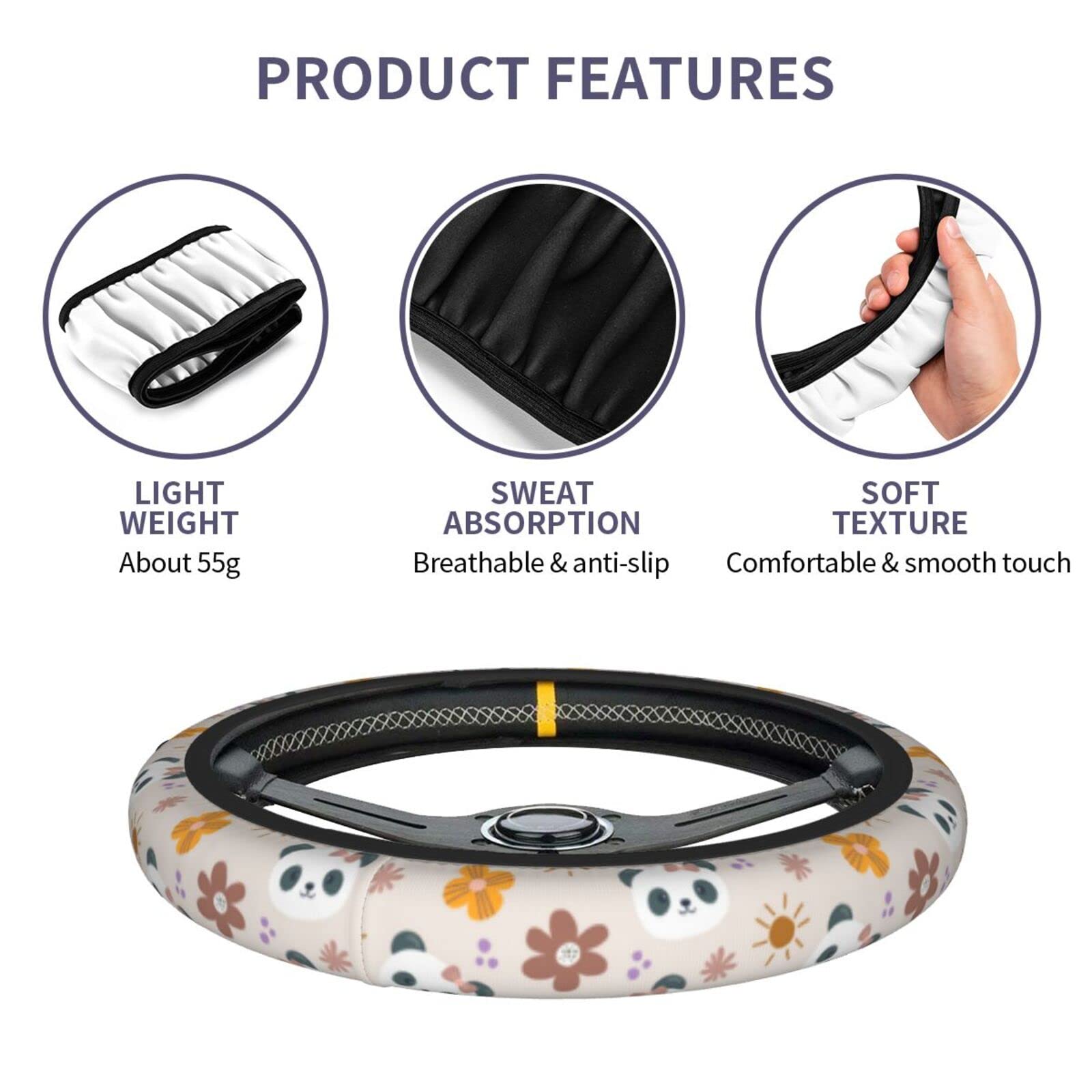 Cute Panda Print Neoprene Steering Wheel Cover - Universal 15 Inch Car Wheel Protector for Comfort & Style | Perfect for Daily Commute, Road Trips & Gift Giving