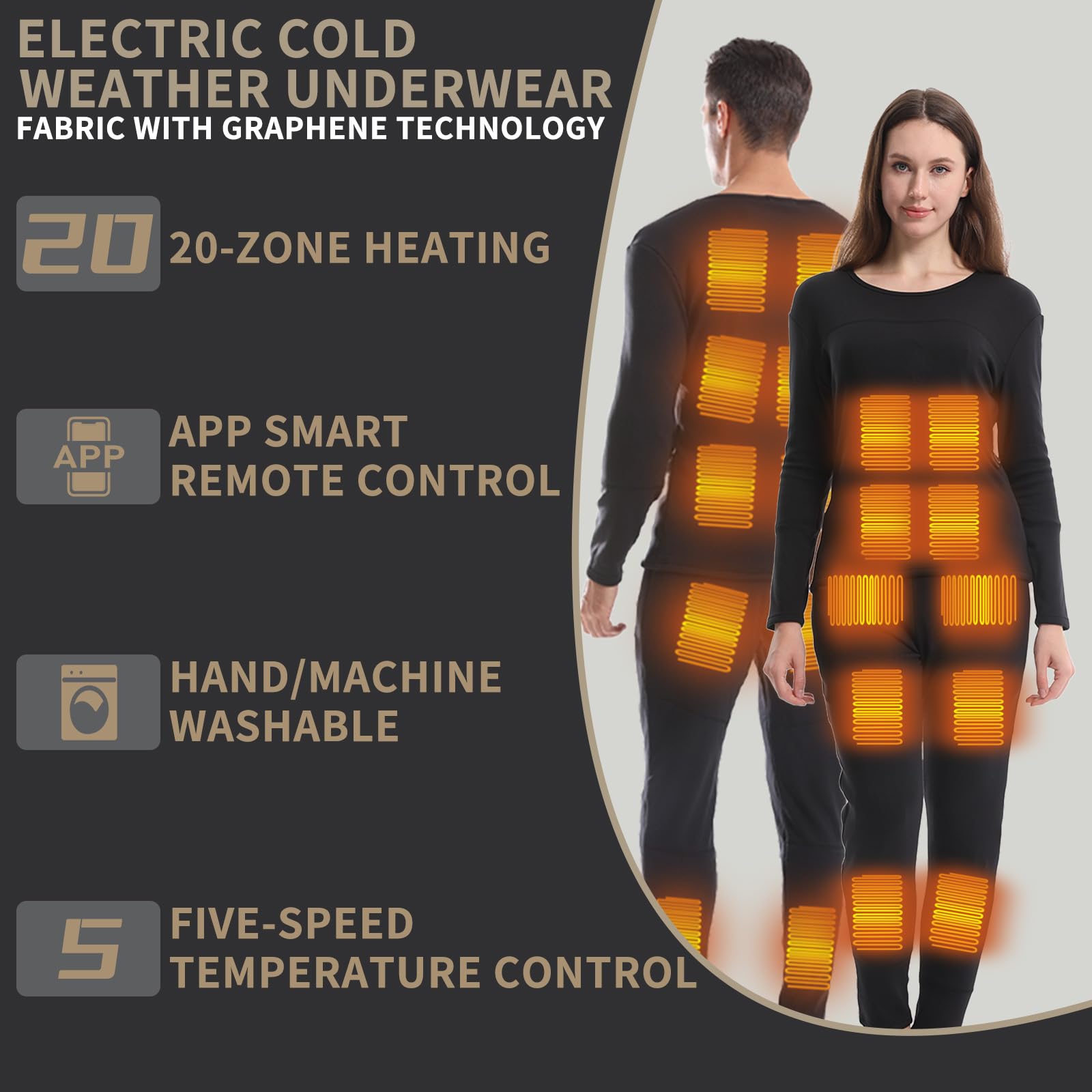 Upgraded Graphene Heated Underwear Set - Fast Warming Electric Thermal Underwear for Men & Women | Energy Efficient Winter Base Layer | Perfect for Skiing, Hiking & Outdoor Activities