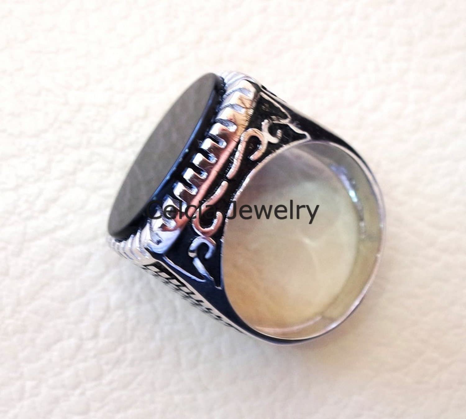 Natural Black Onyx Oval Flat Gemstone Men's Signet Ring - 925 Sterling Silver Statement Ring for Boyfriend, Engagement & Wedding Gifts - Elegant Jewelry for Special Occasions, Date Nights & Formal Events