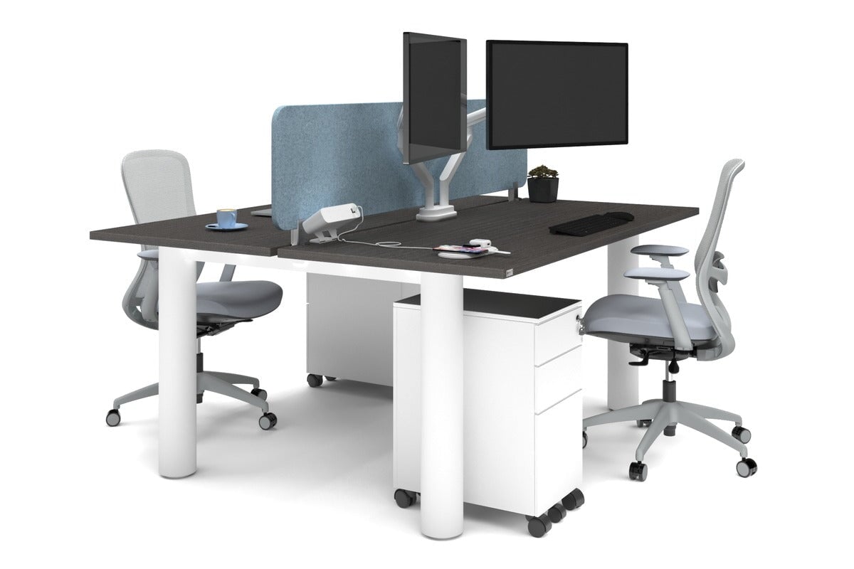 Quadro Cylinder Leg 2 Person Office Workstation Desk - 1600L x 700W - Modern Shared Workspace Solution for Collaborative Teams & Coworking Spaces