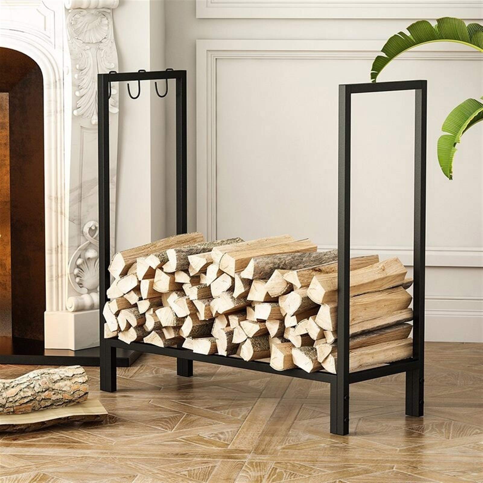 Heavy Duty Wrought Iron Firewood Rack - Indoor/Outdoor Log Holder for Fireplace, Fire Pit, Stove & Hearth | Rustic Black Steel Kindling Storage | Perfect for Patio, Backyard, Camping & Home Decor