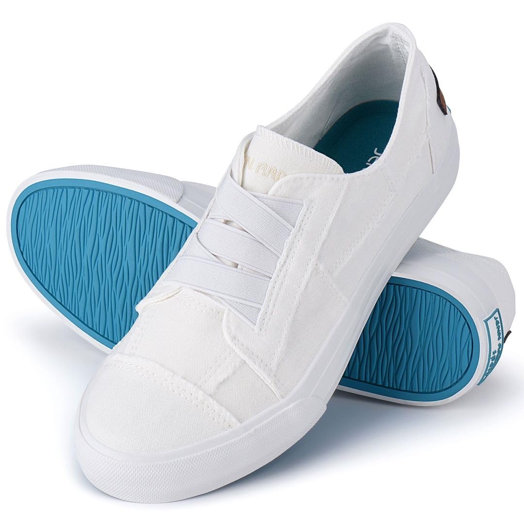 **JENN ARDOR Women's Slip-On Sneakers - No Lace Elastic Low Top Canvas Shoes for Women | Trendy & Comfortable Casual Walking Flats | Perfect for Work, Travel & Everyday Wear**