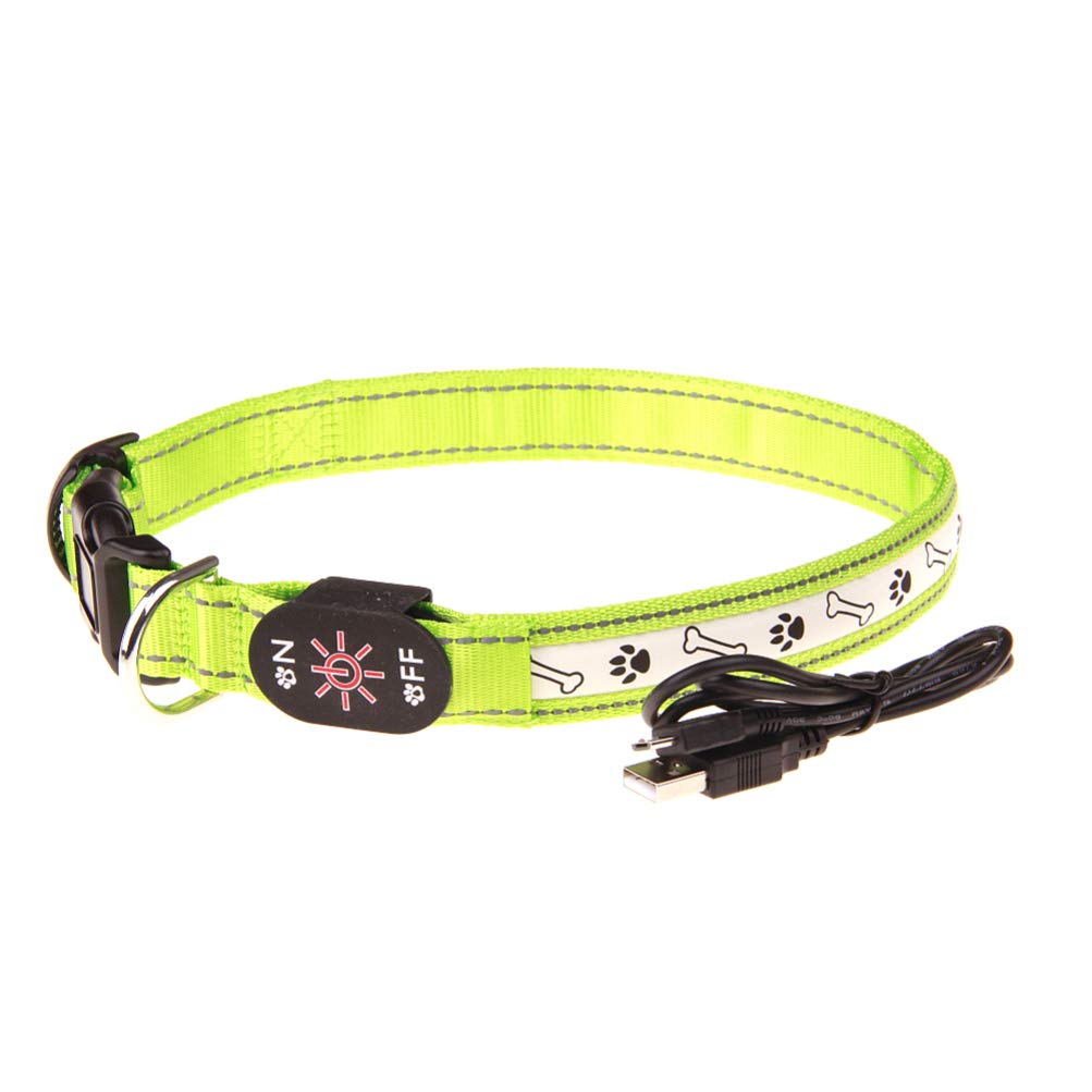 POPETPOP USB Rechargeable LED Dog Collar - Flashing Glow Collar for Night Walking, Safety Reflective Pet Necklace for Small Medium Large Dogs - Perfect for Evening Walks, Jogging & Outdoor Adventures (Green)